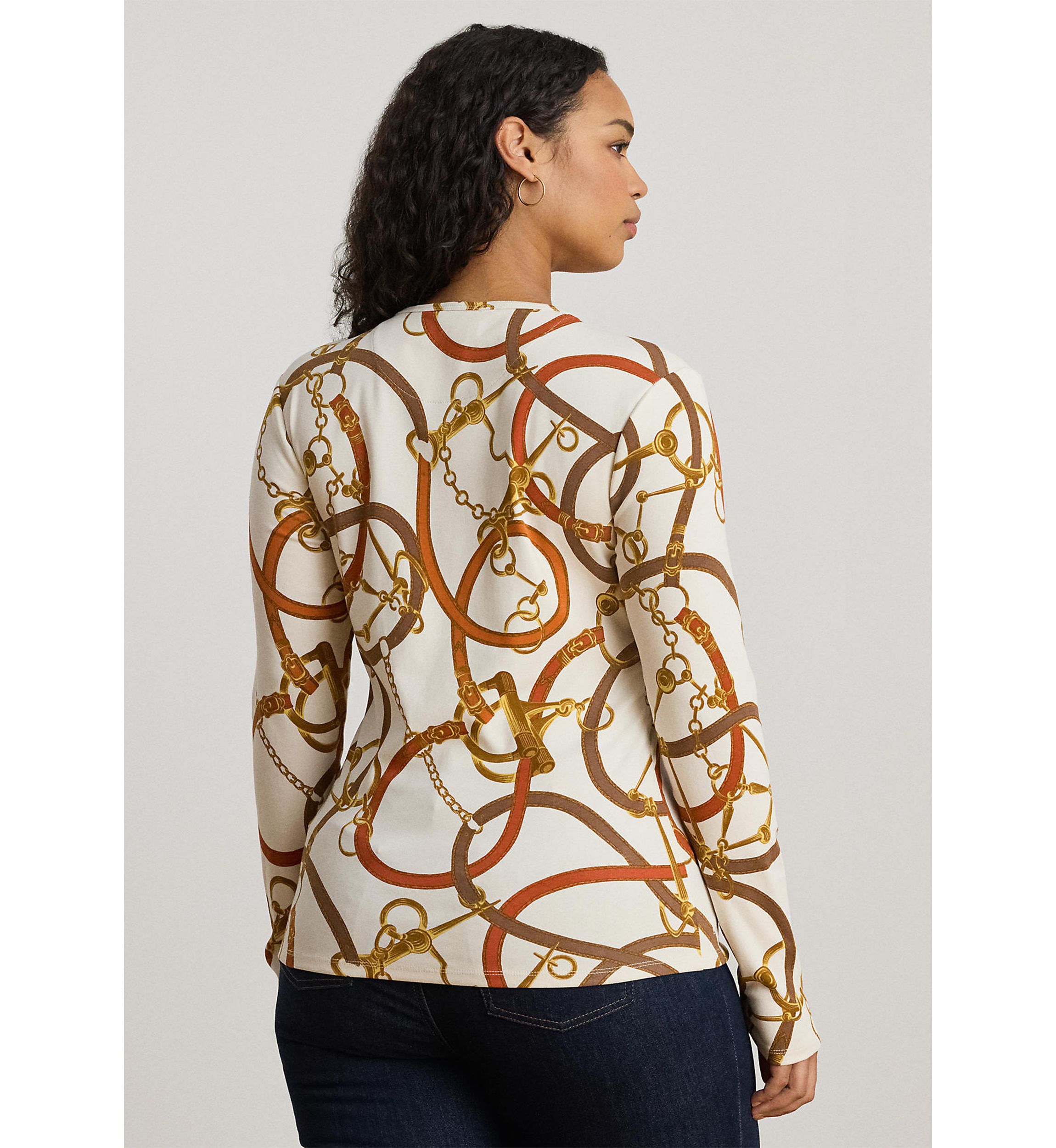 Womens Belting-Print Cotton Long-Sleeve Tee