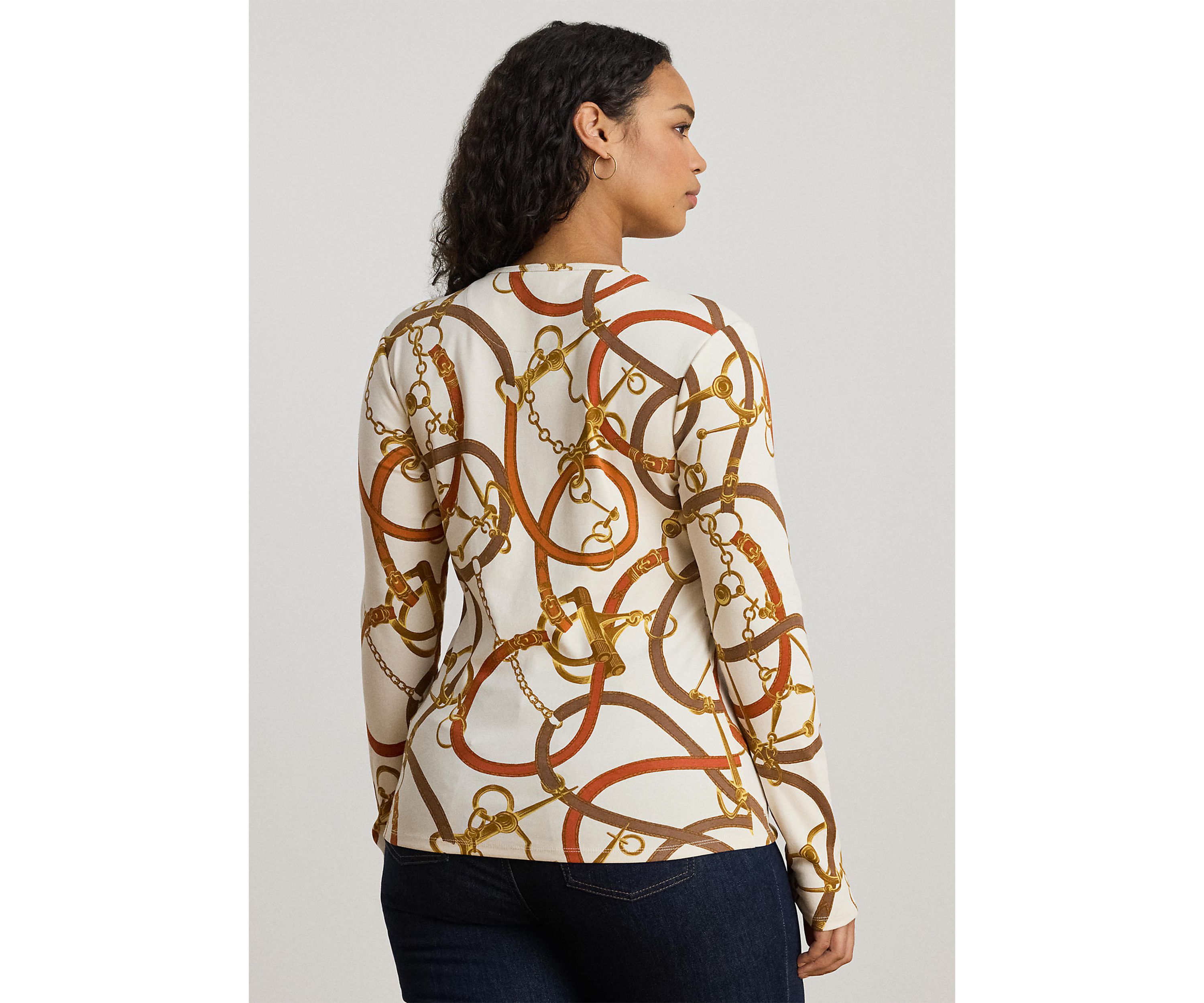 Womens Belting-Print Cotton Long-Sleeve Tee
