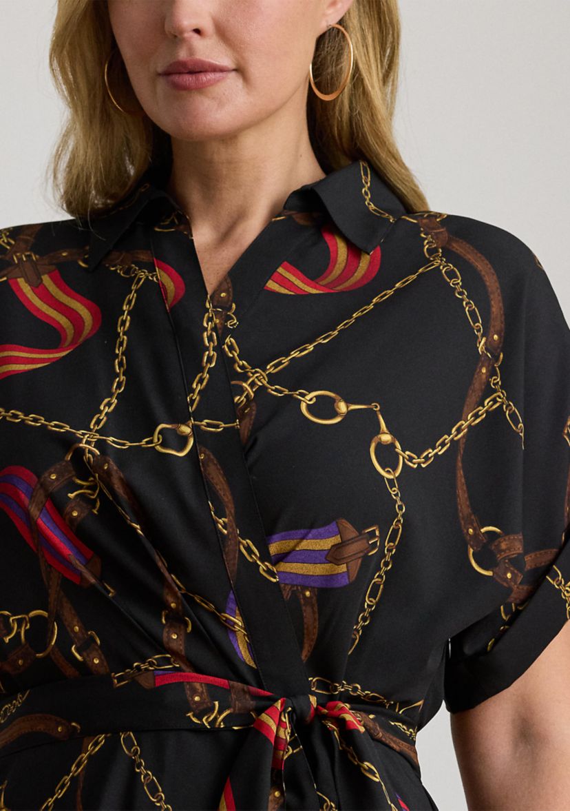 Plus Size Belting-Print Belted Crepe Fratillio Dress