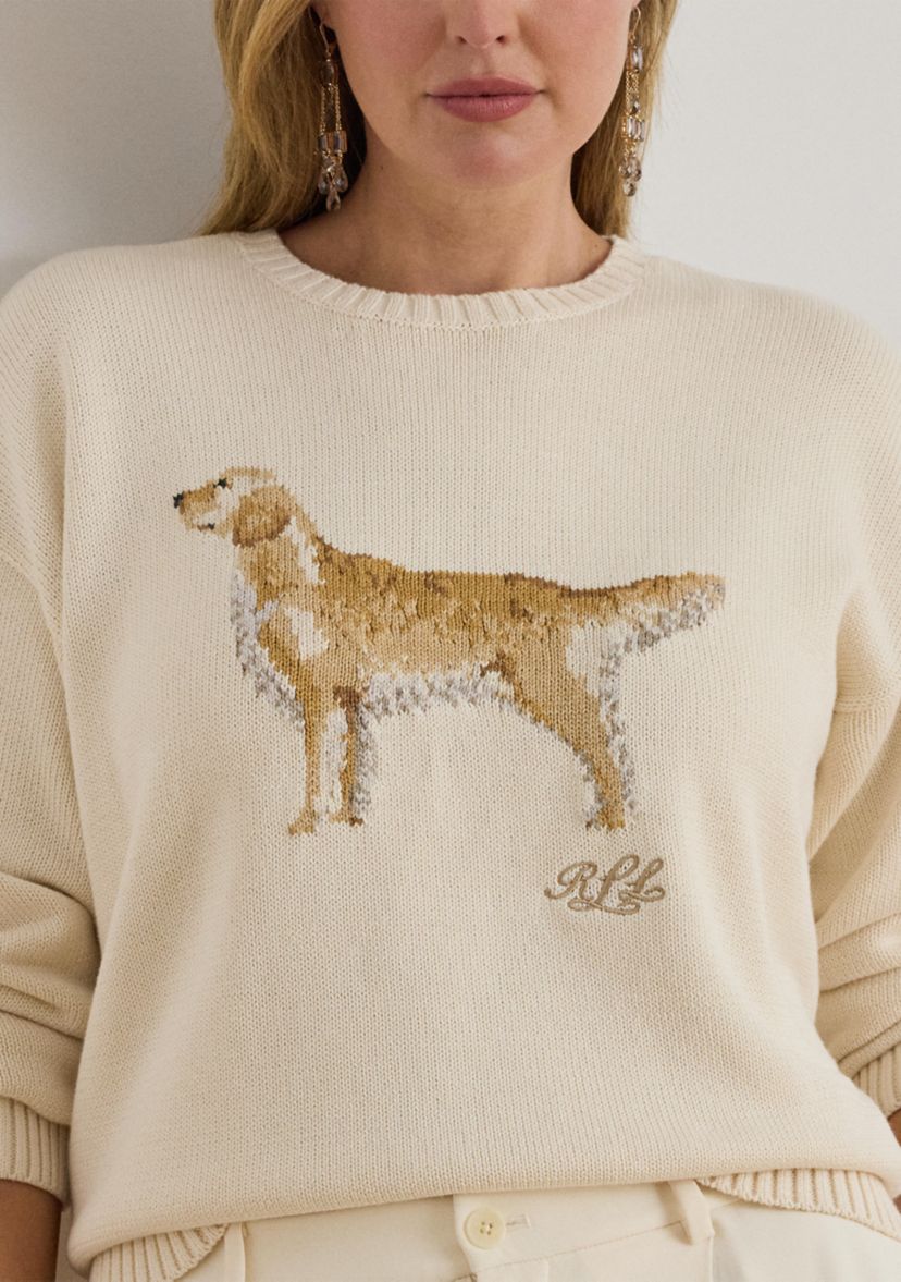 Womens Intarsia-Knit Golden Retriever Sweater