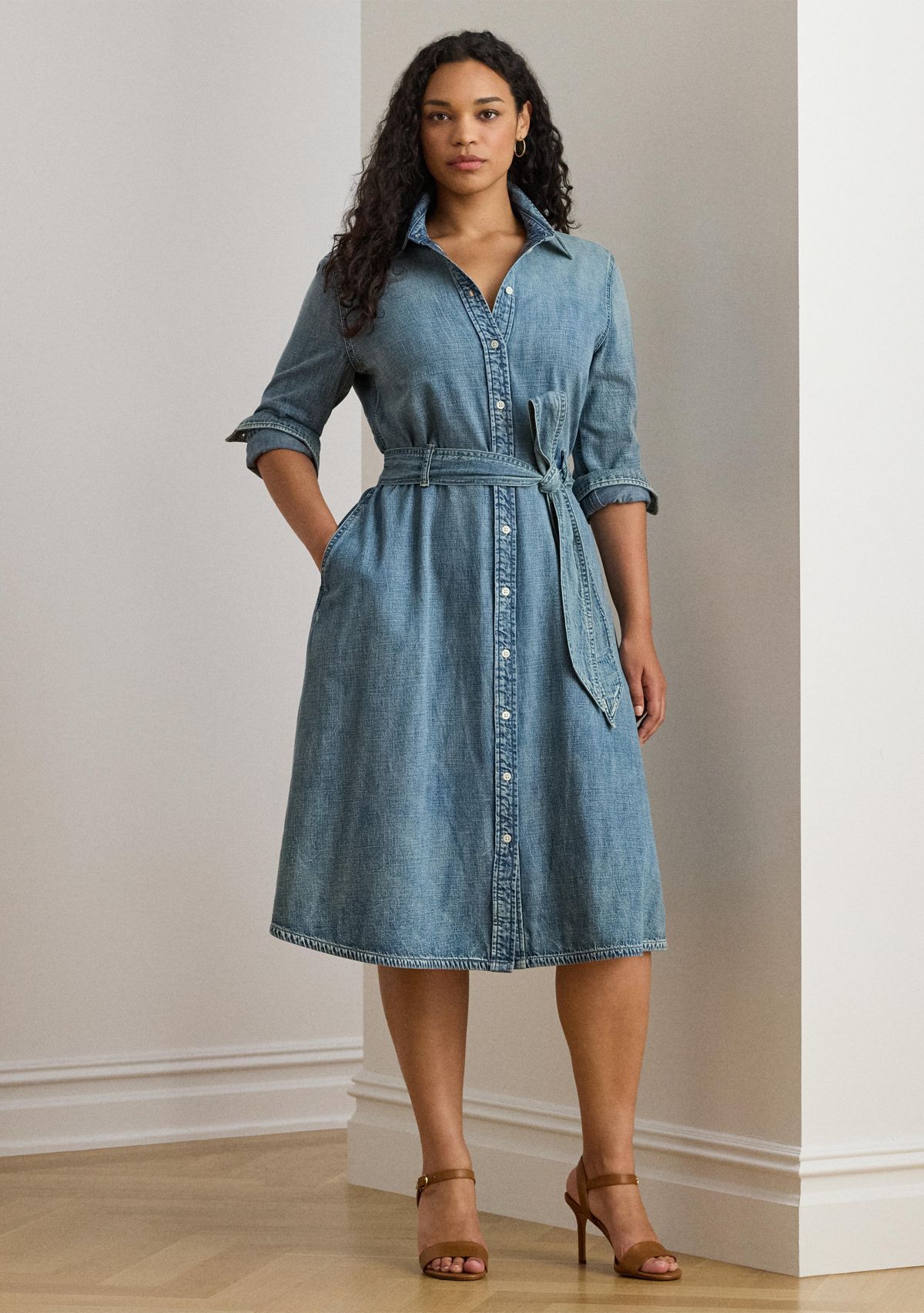 Womens Belted Denim Shirtdress