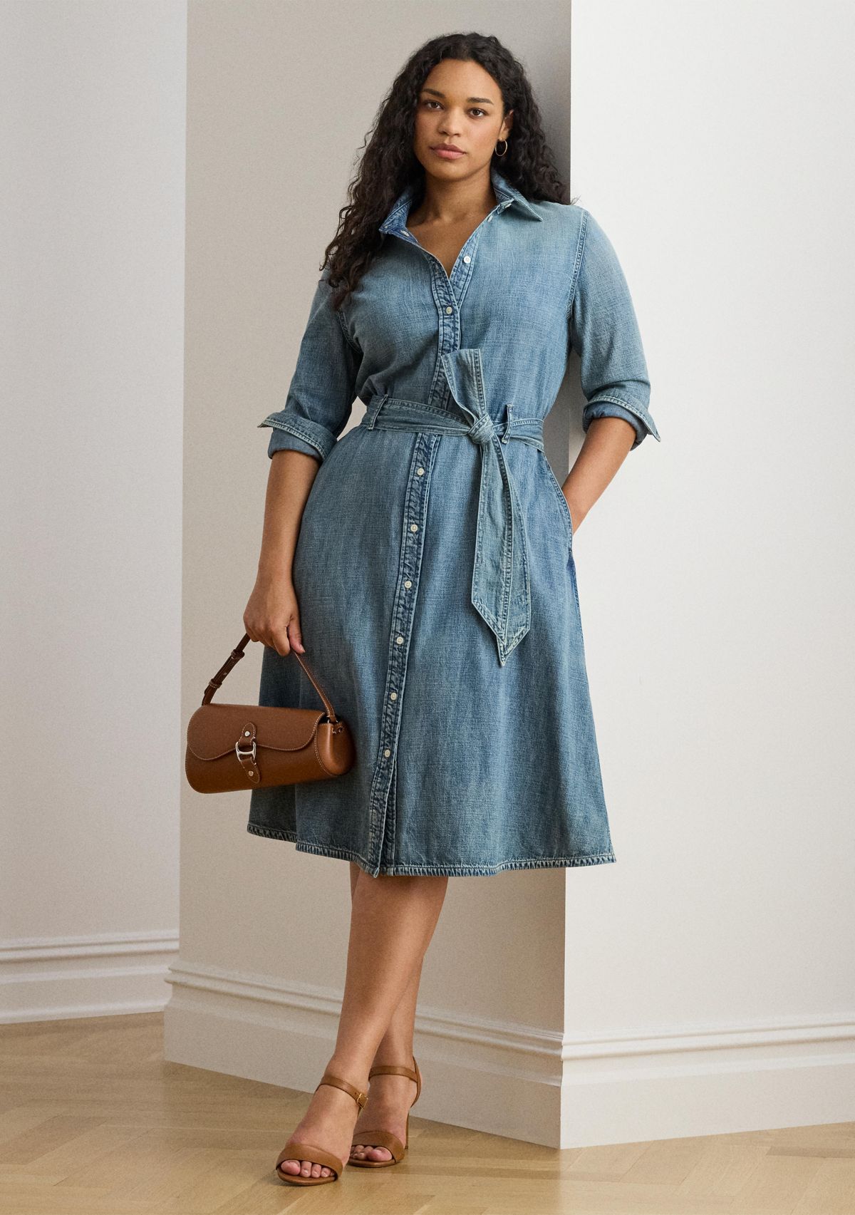 Womens Belted Denim Shirtdress