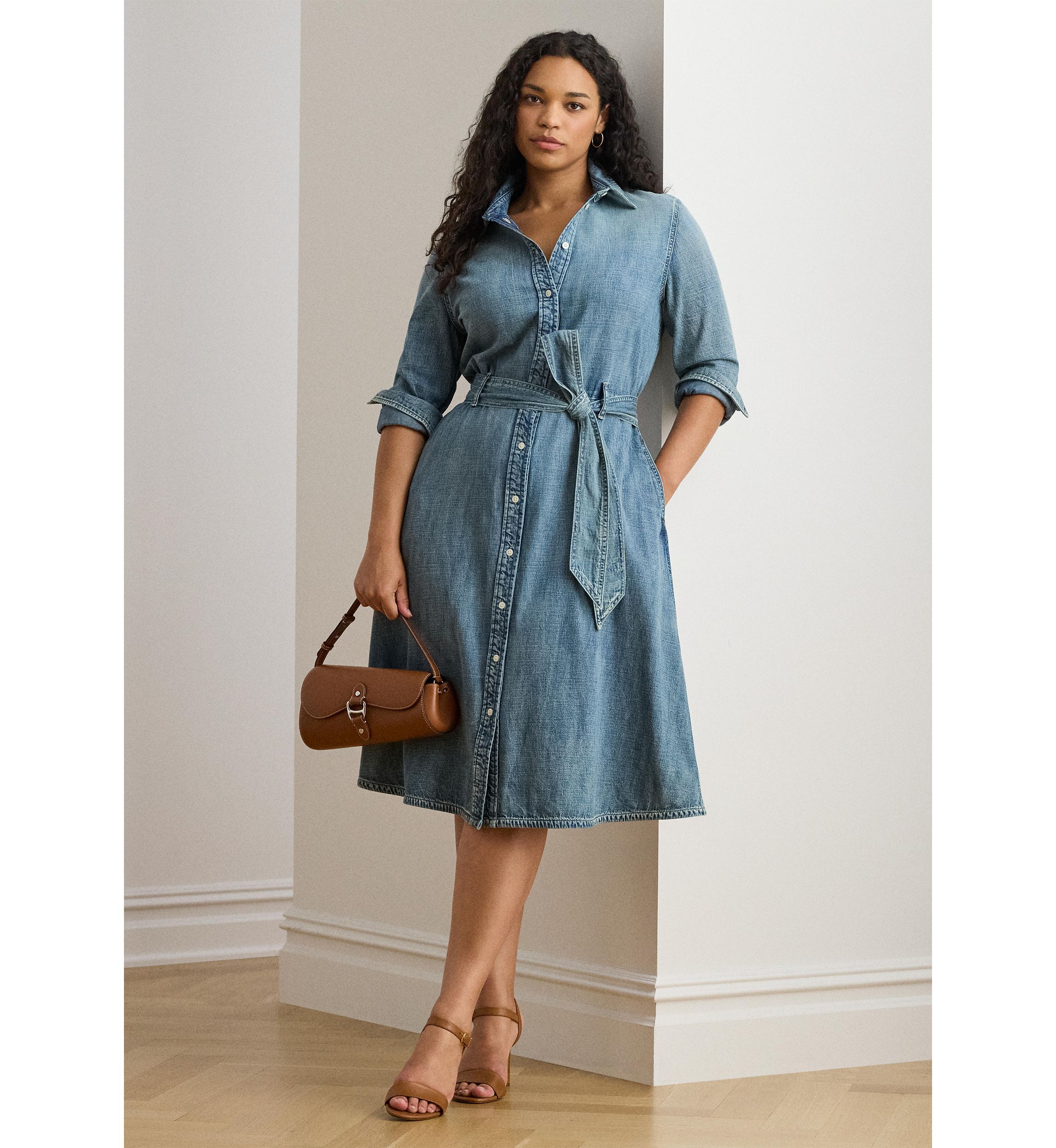 Womens Belted Denim Shirtdress