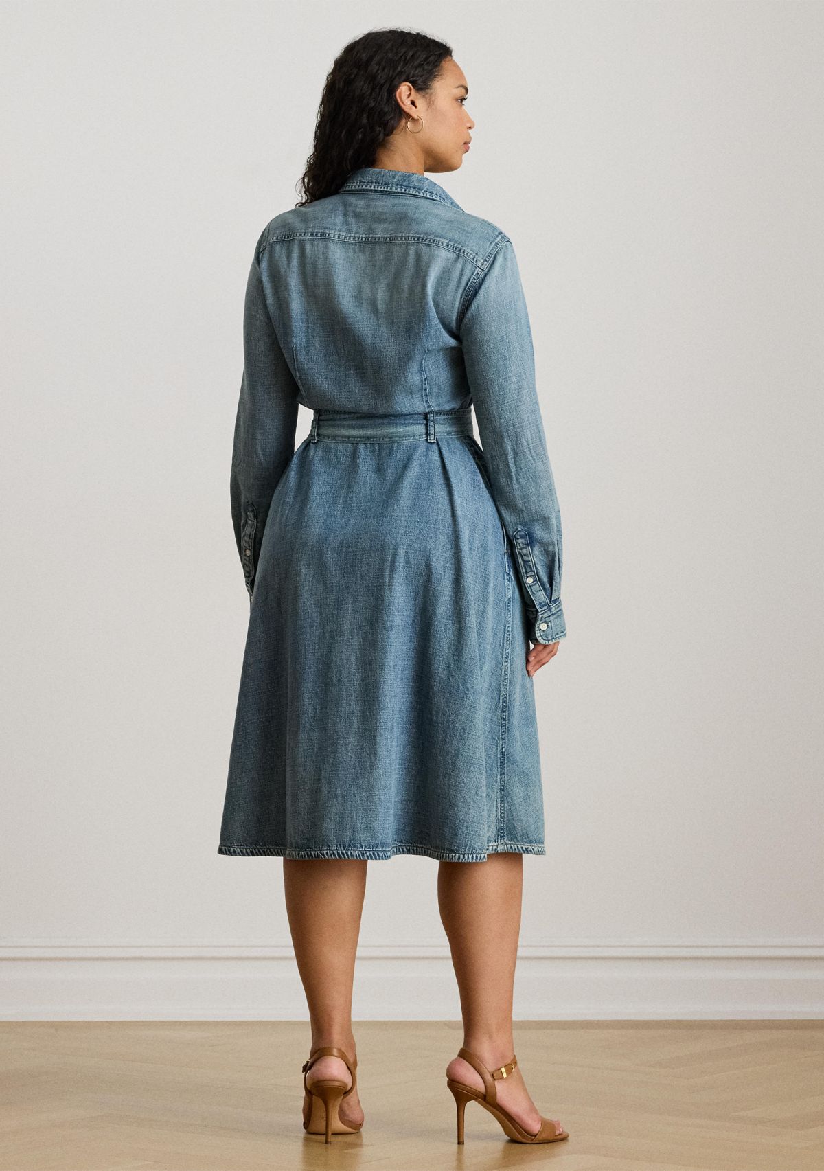 Womens Belted Denim Shirtdress