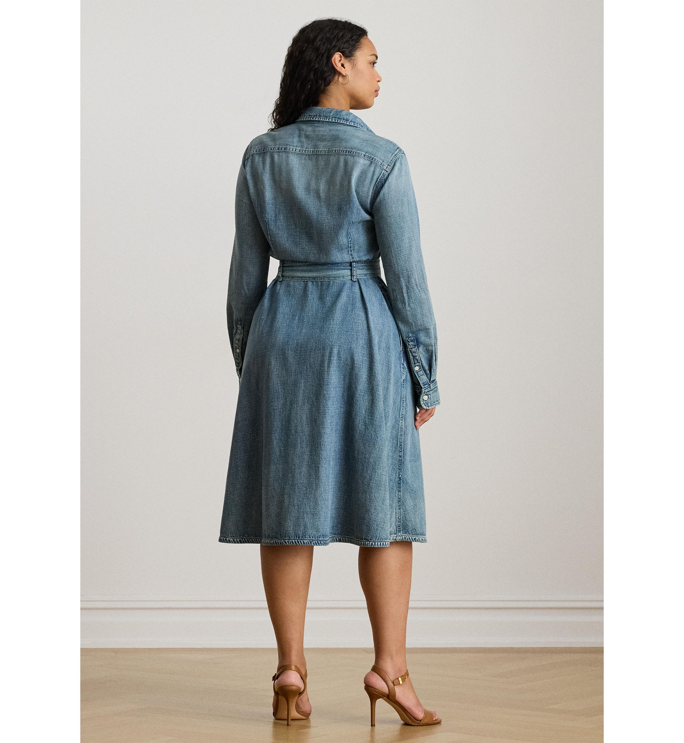 Womens Belted Denim Shirtdress