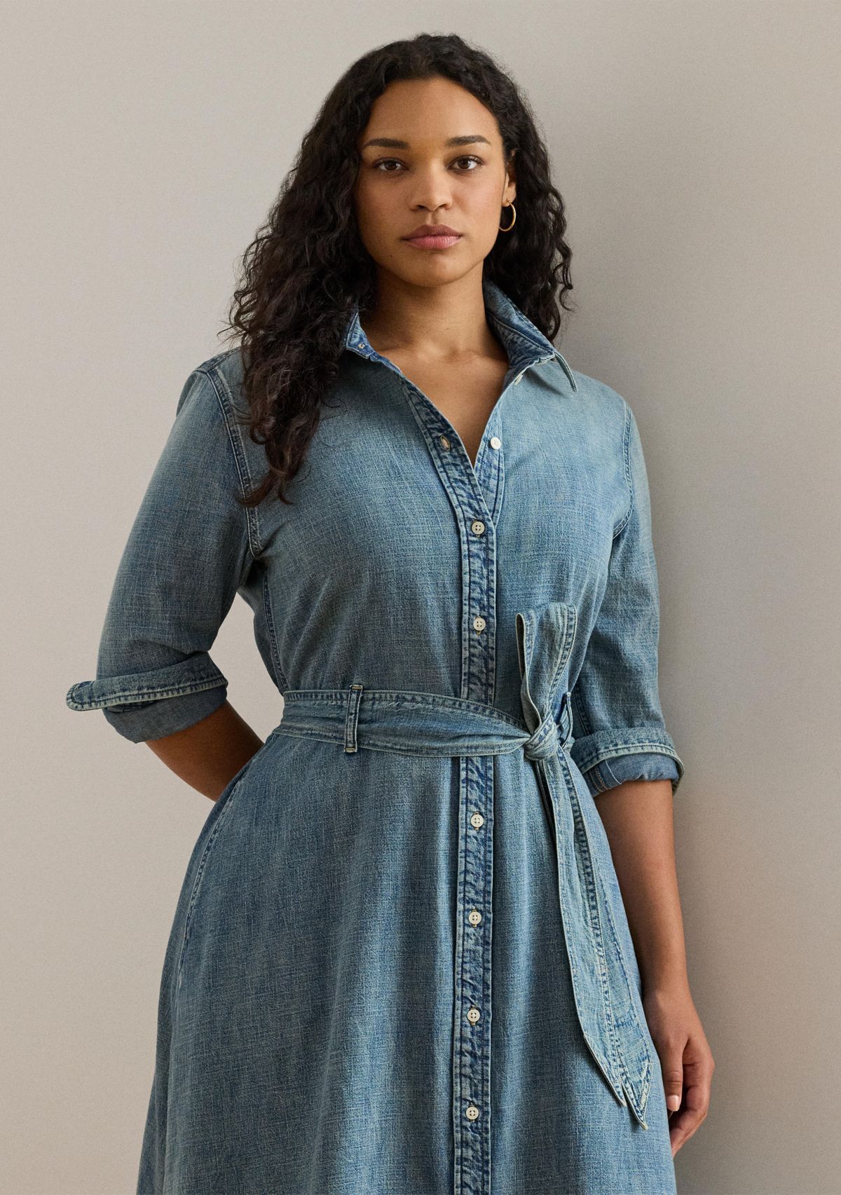 Womens Belted Denim Shirtdress