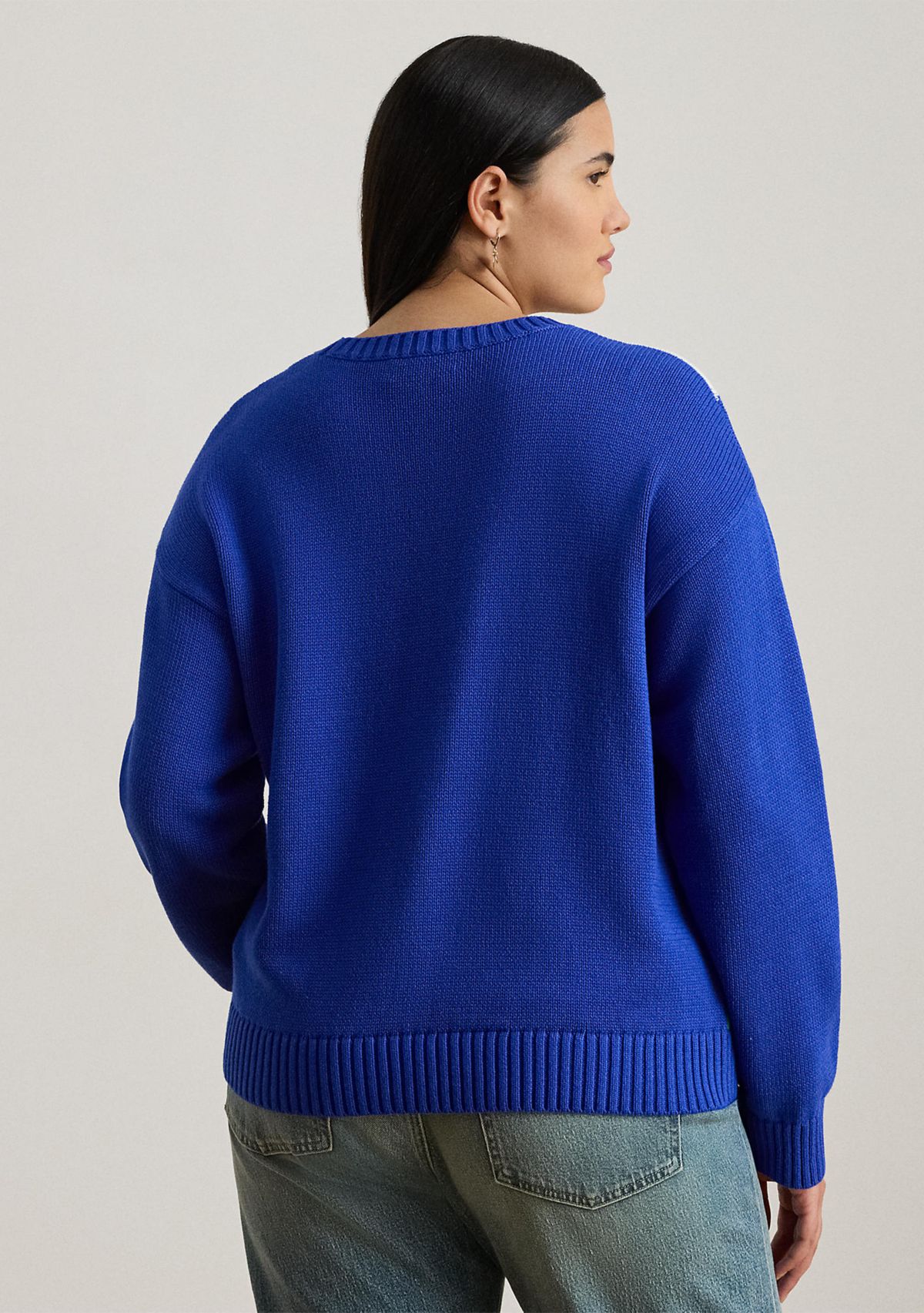 Plus Size Color-Blocked Combed Cotton Sweater