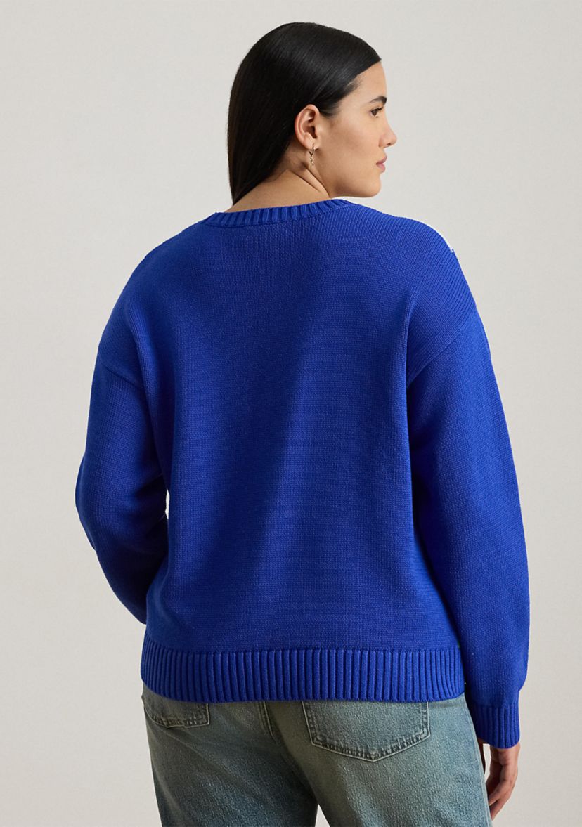 Plus Size Color-Blocked Combed Cotton Sweater