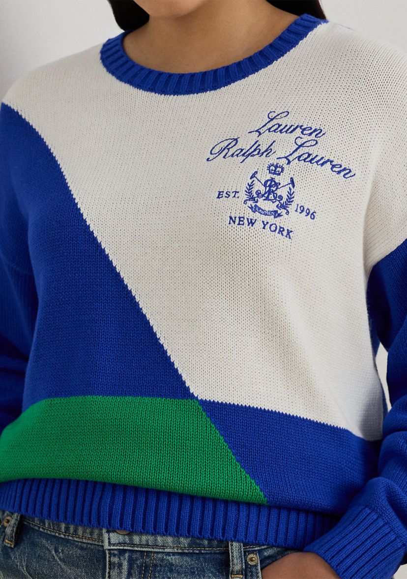 Plus Size Color-Blocked Combed Cotton Sweater