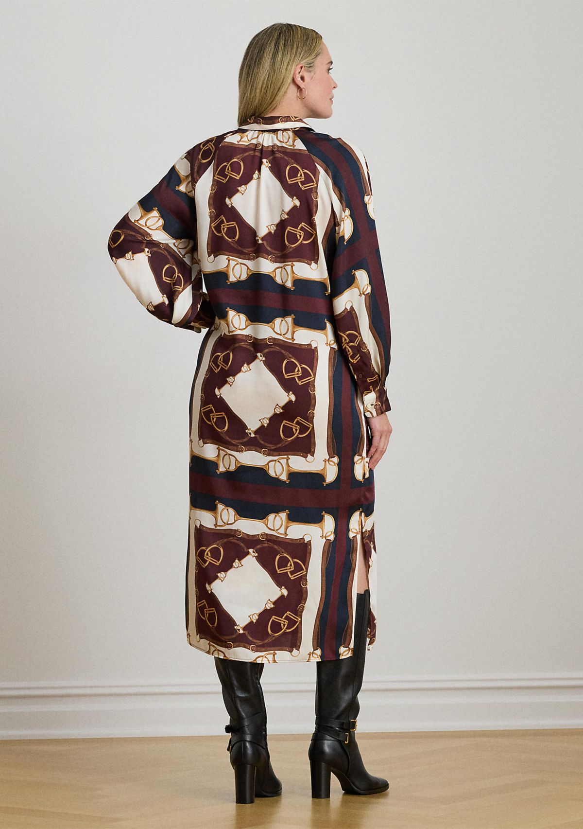 Plus Size Equestrian-Print Twill Midi Shirtdress