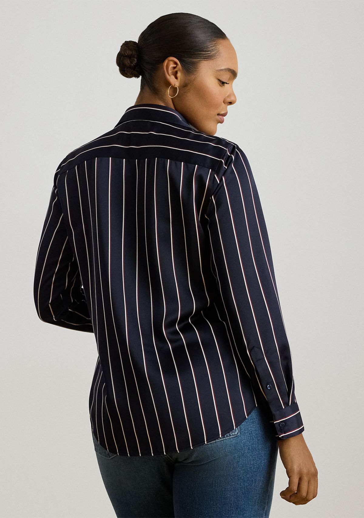 Plus Size Classic Fit Striped Charmeuse Shirt