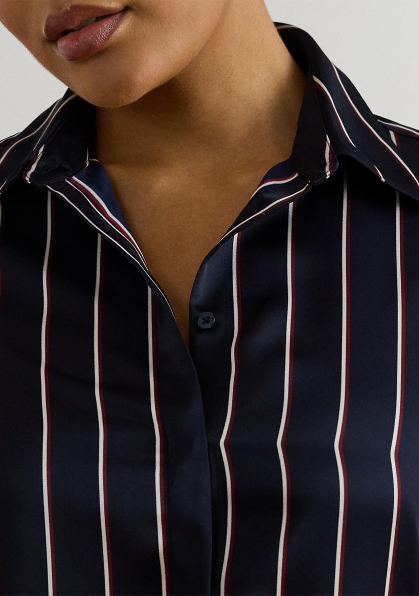 Plus Size Classic Fit Striped Charmeuse Shirt