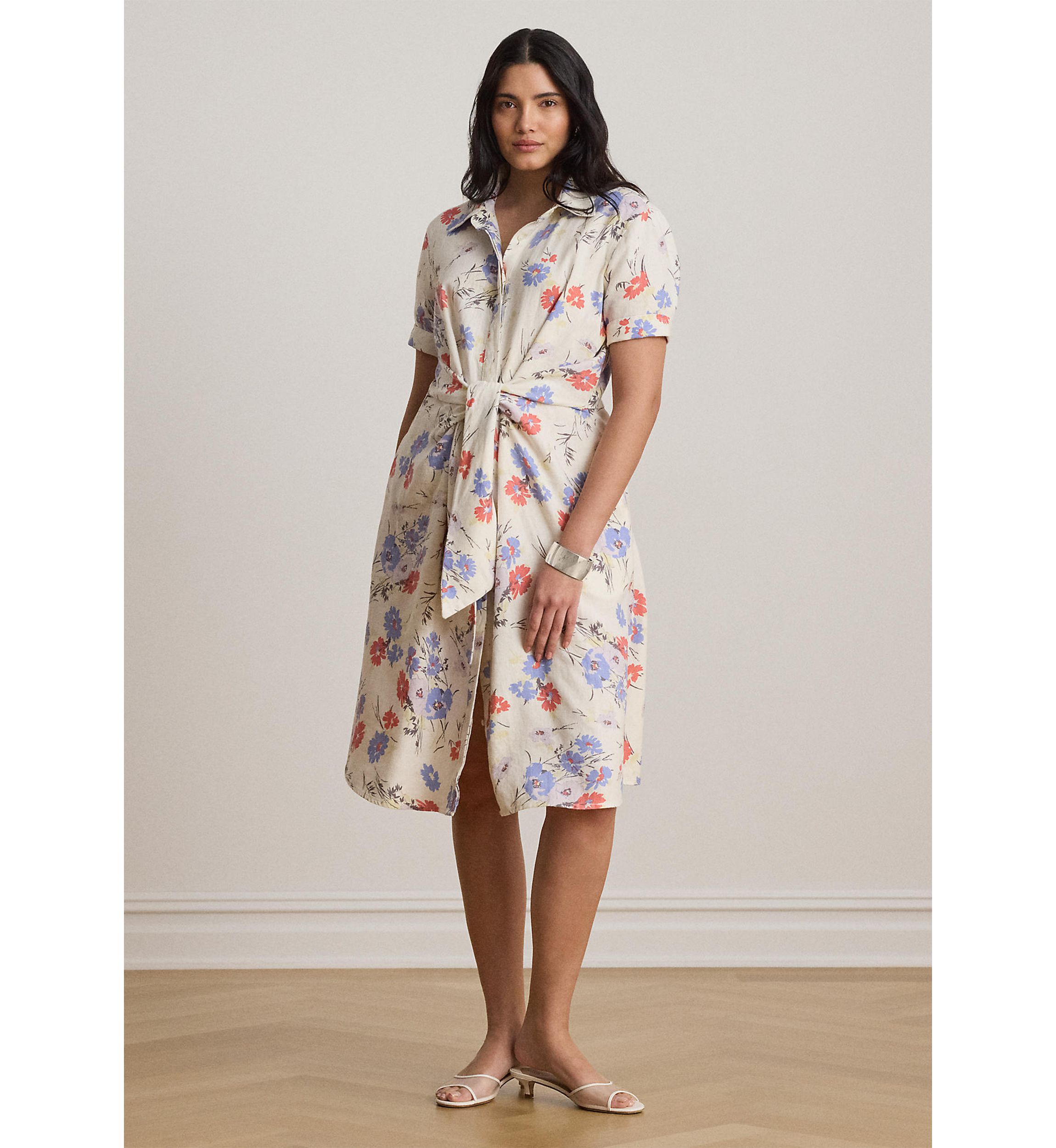 Ralph Lauren Floral Linen Shirtdress - Cream Multi