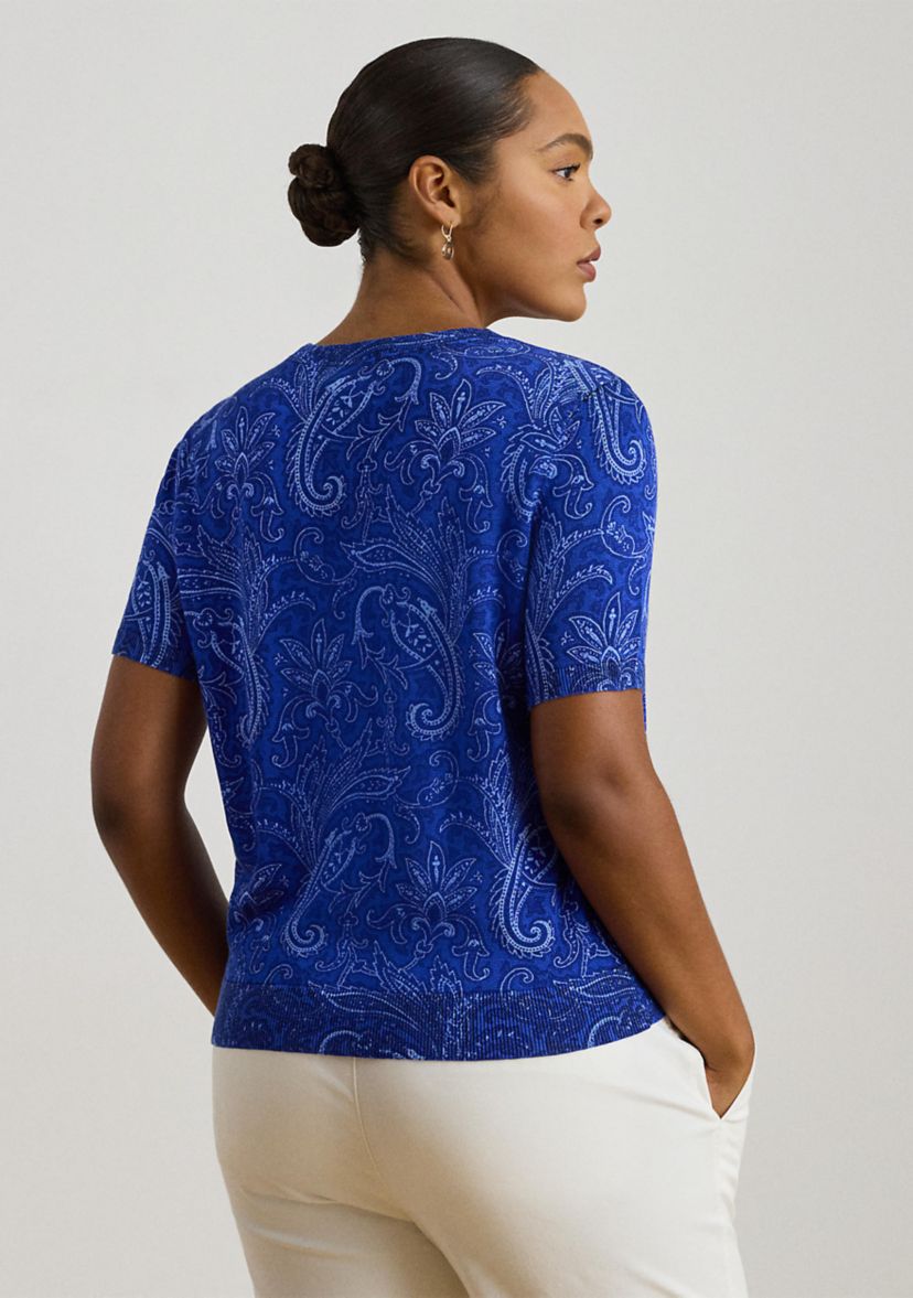 Plus Size Paisley Short Sleeve Sweater