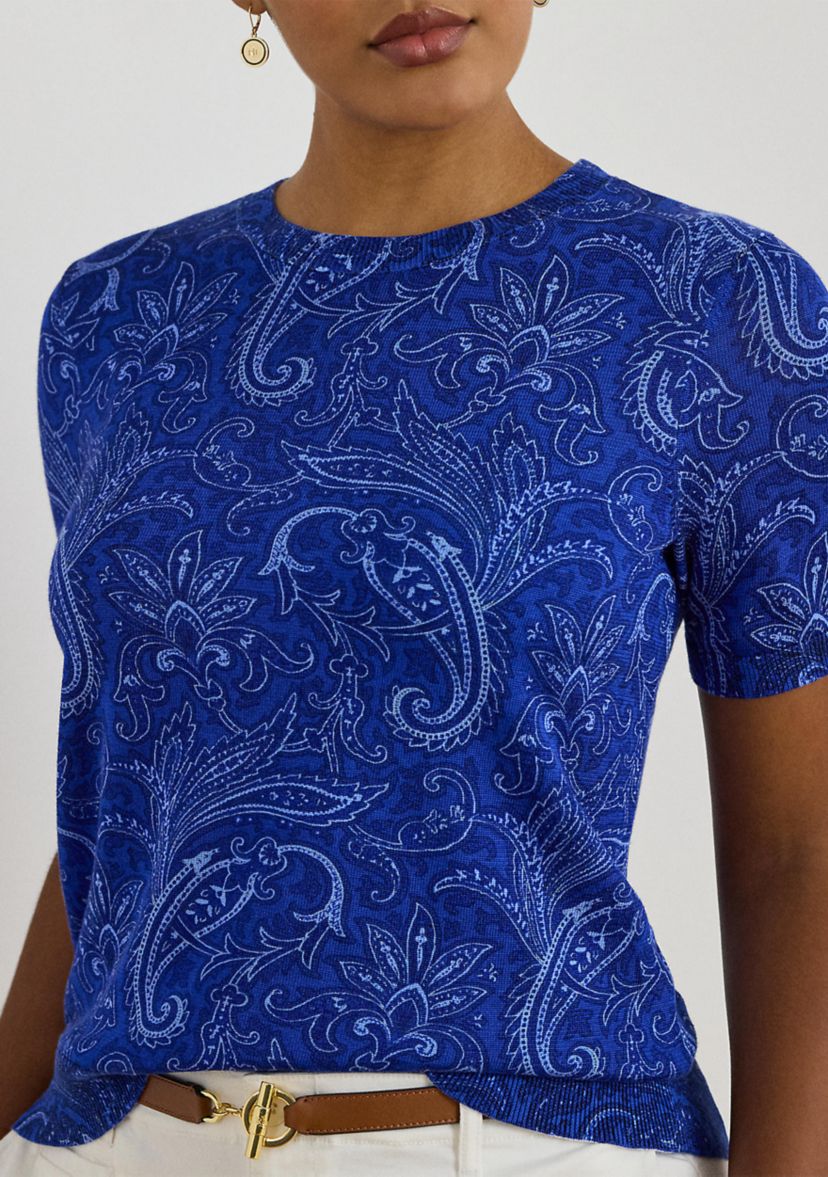 Plus Size Paisley Short Sleeve Sweater
