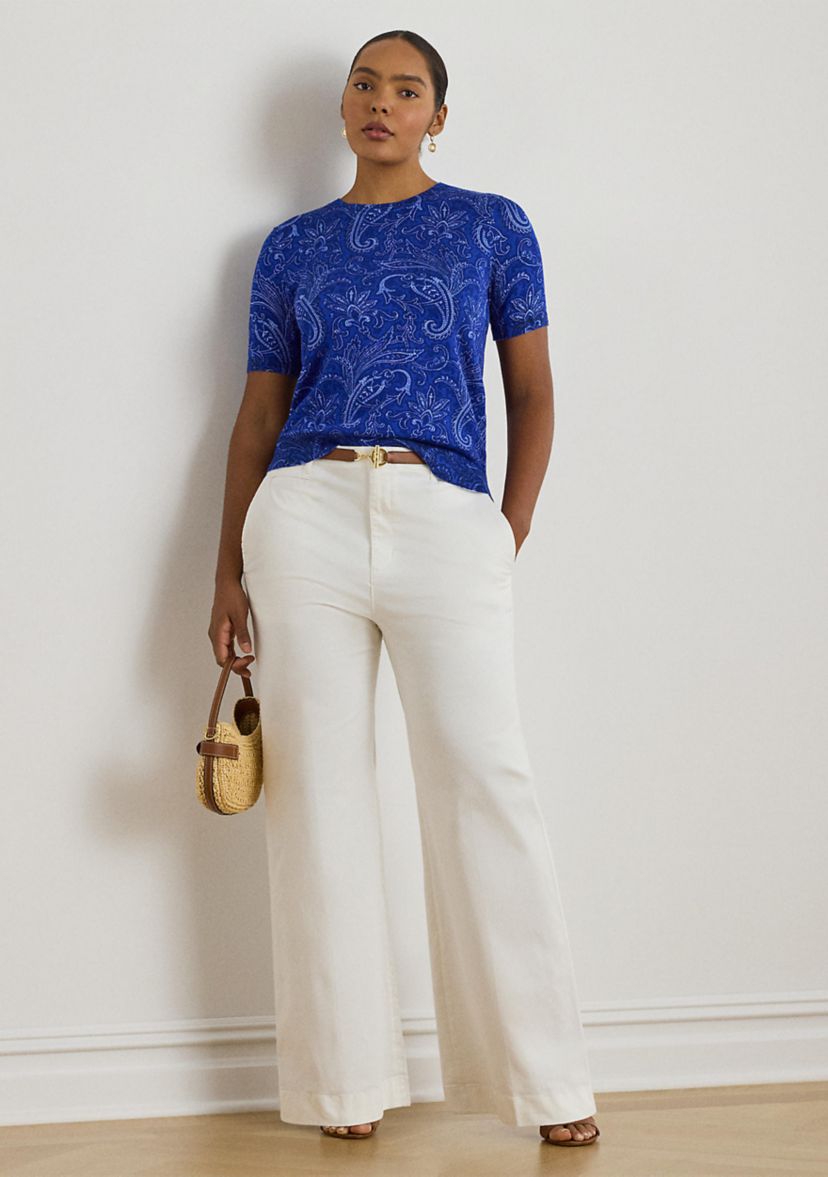 Plus Size Paisley Short Sleeve Sweater