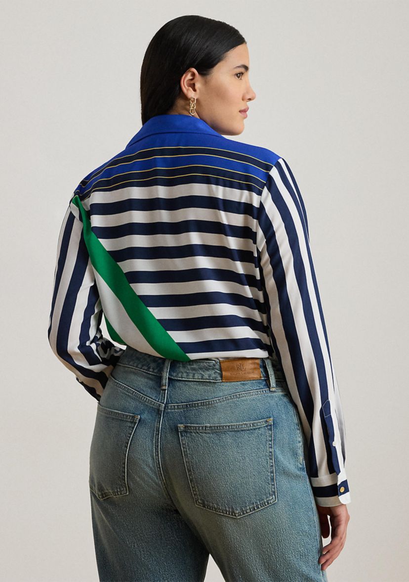 Lauren Ralph Lauren Plus Size Classic Fit Striped Crepe Shirt | Belk