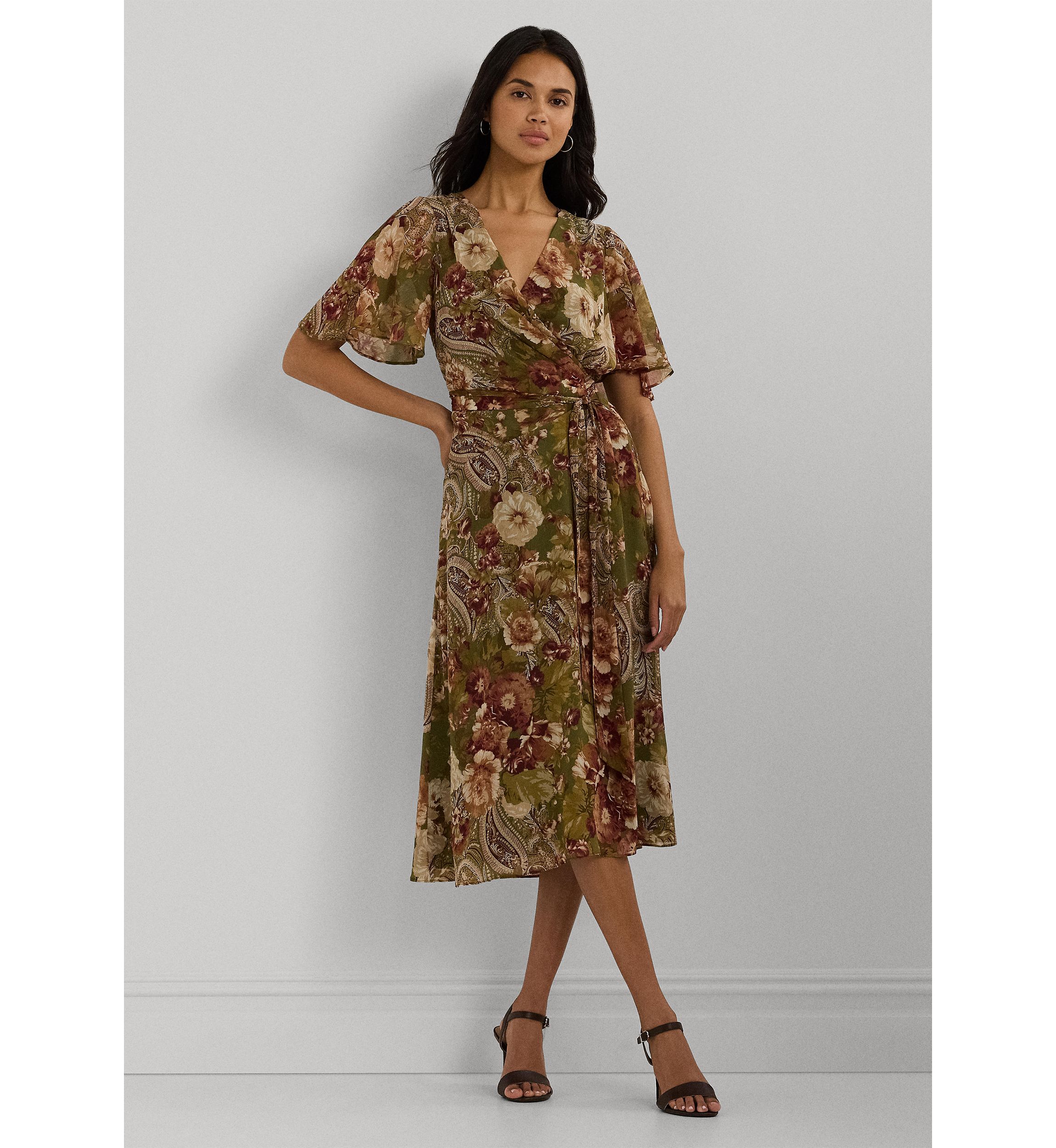 Floral Belted Crinkle Georgette Dress