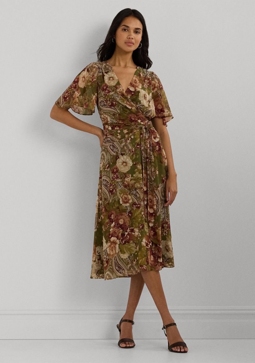 Floral Belted Crinkle Georgette Dress