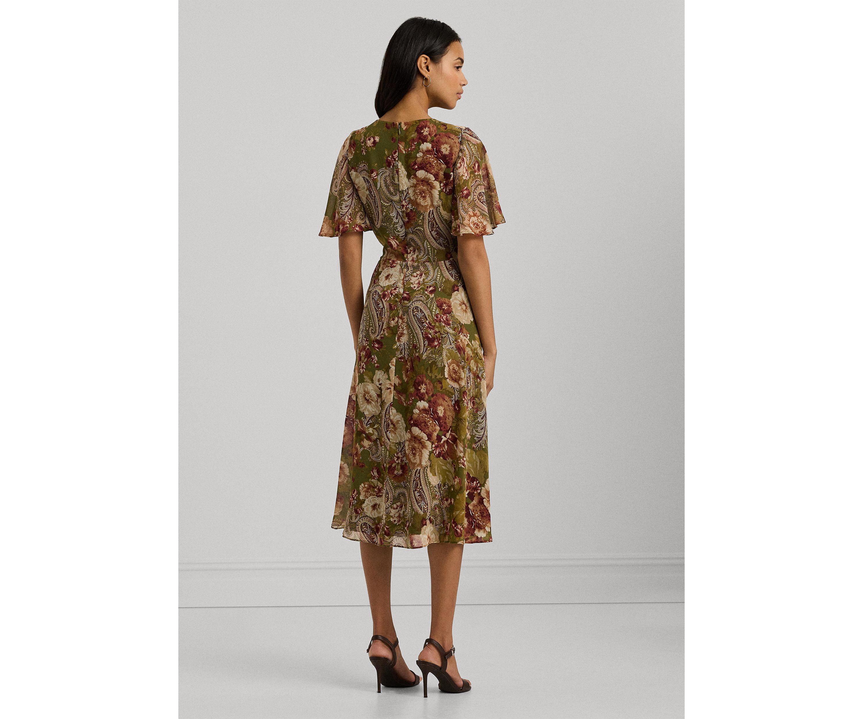 Floral Belted Crinkle Georgette Dress