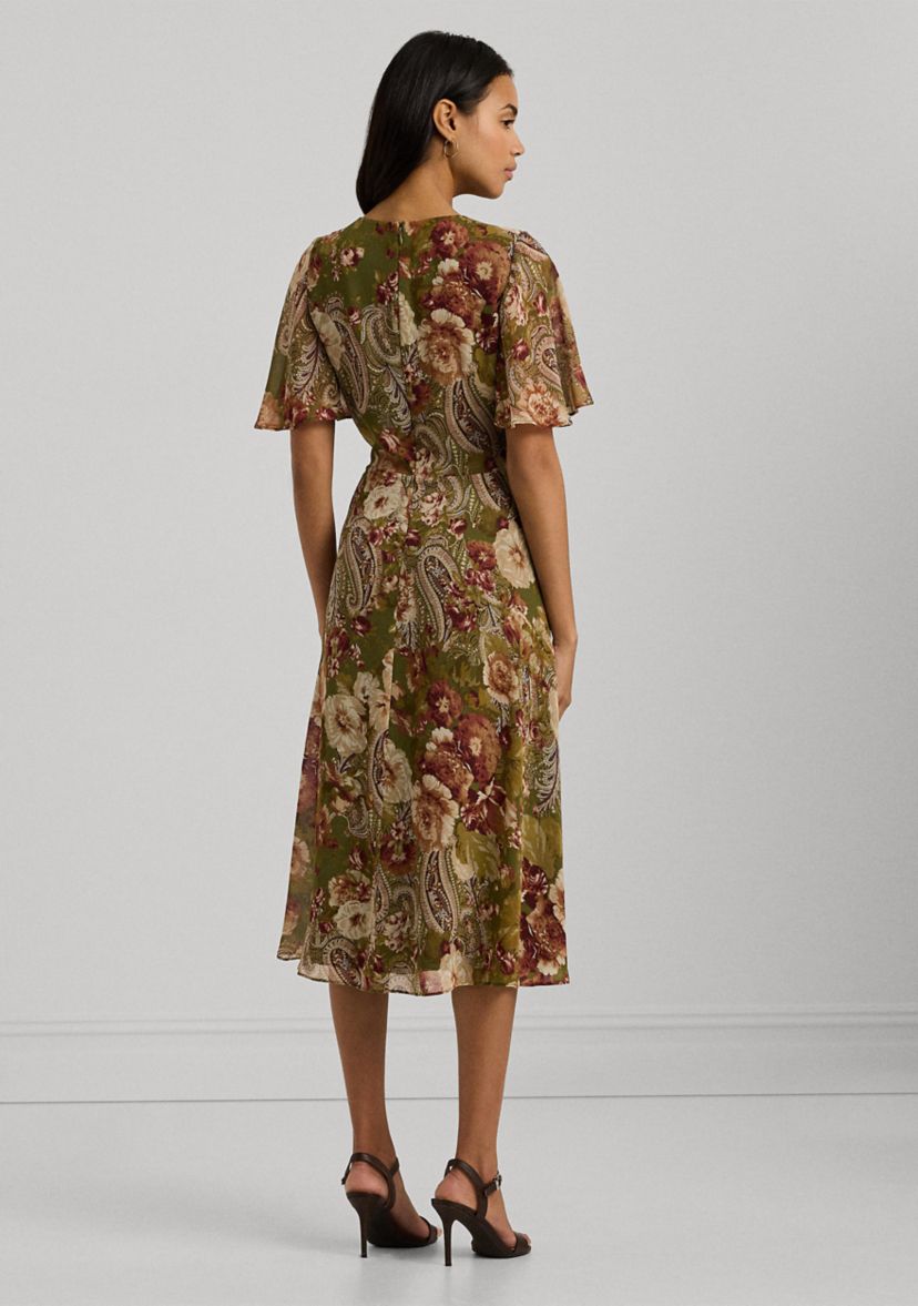 Floral Belted Crinkle Georgette Dress