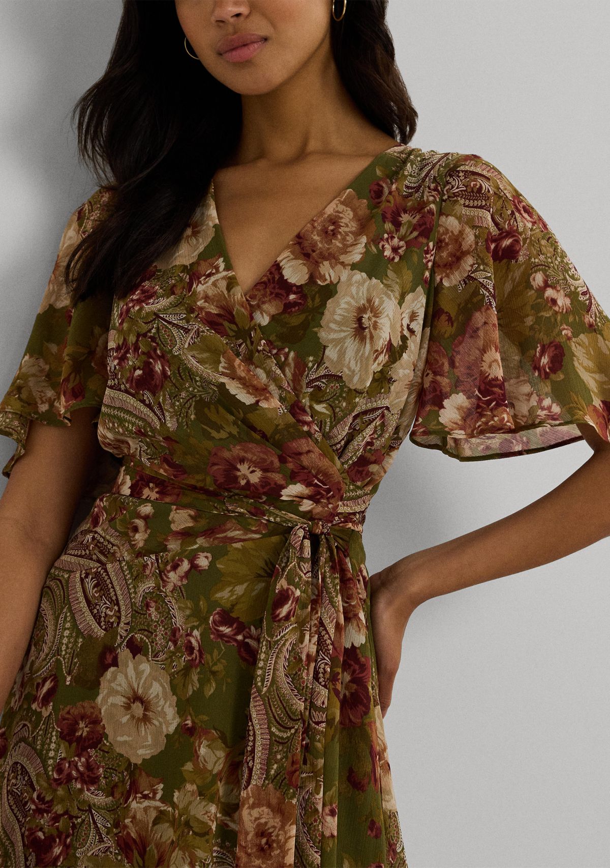 Floral Belted Crinkle Georgette Dress