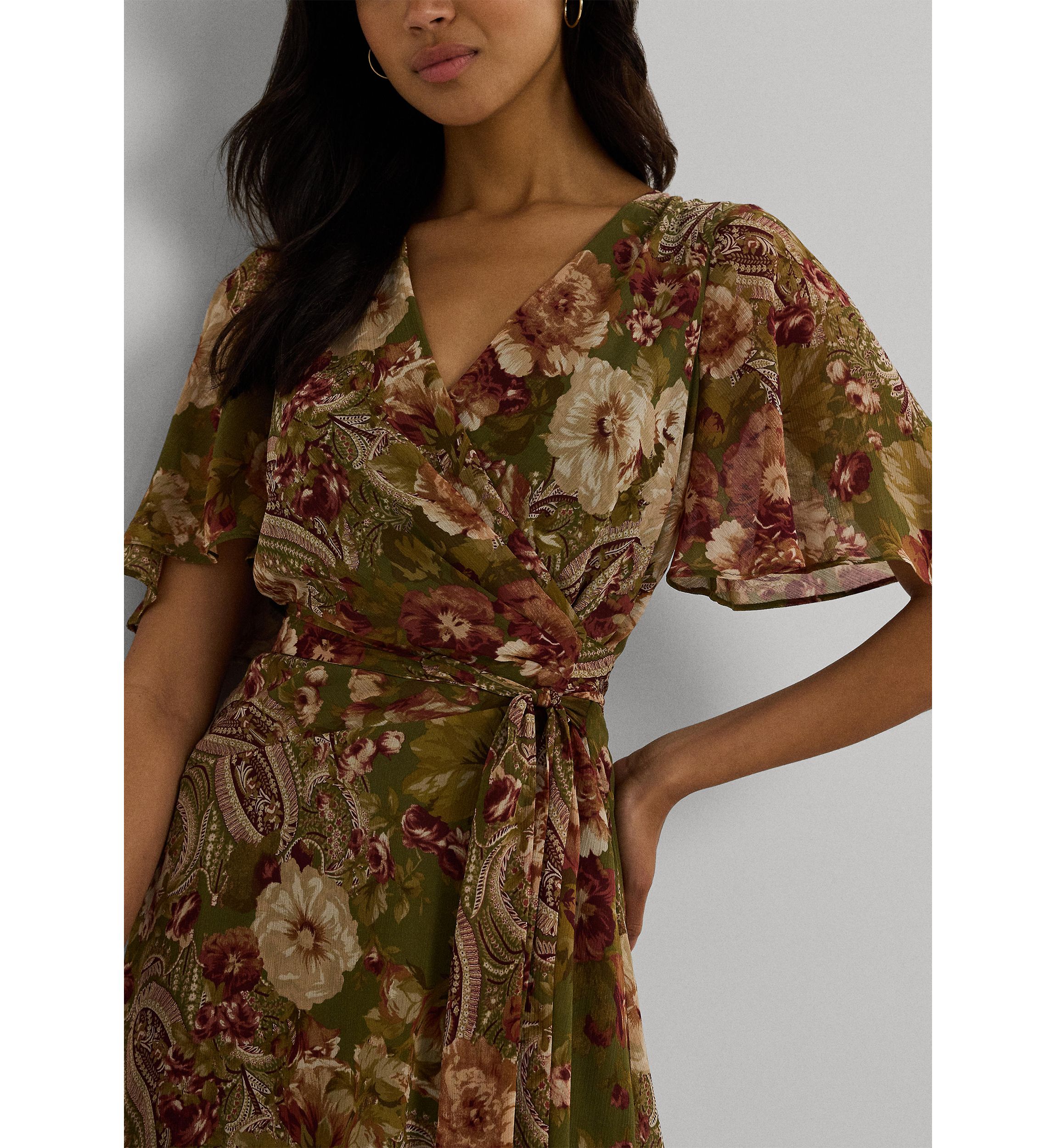 Floral Belted Crinkle Georgette Dress