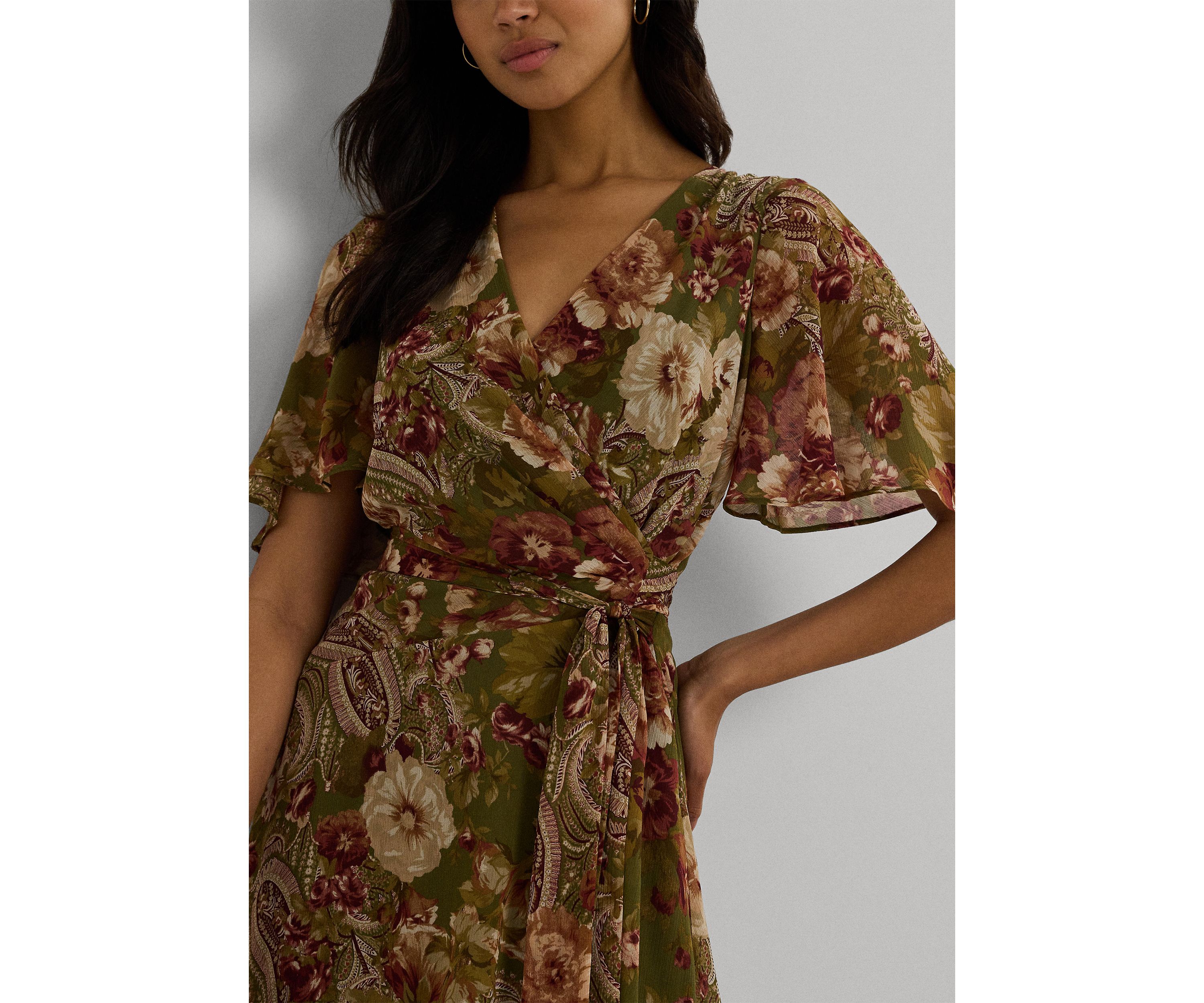 Floral Belted Crinkle Georgette Dress