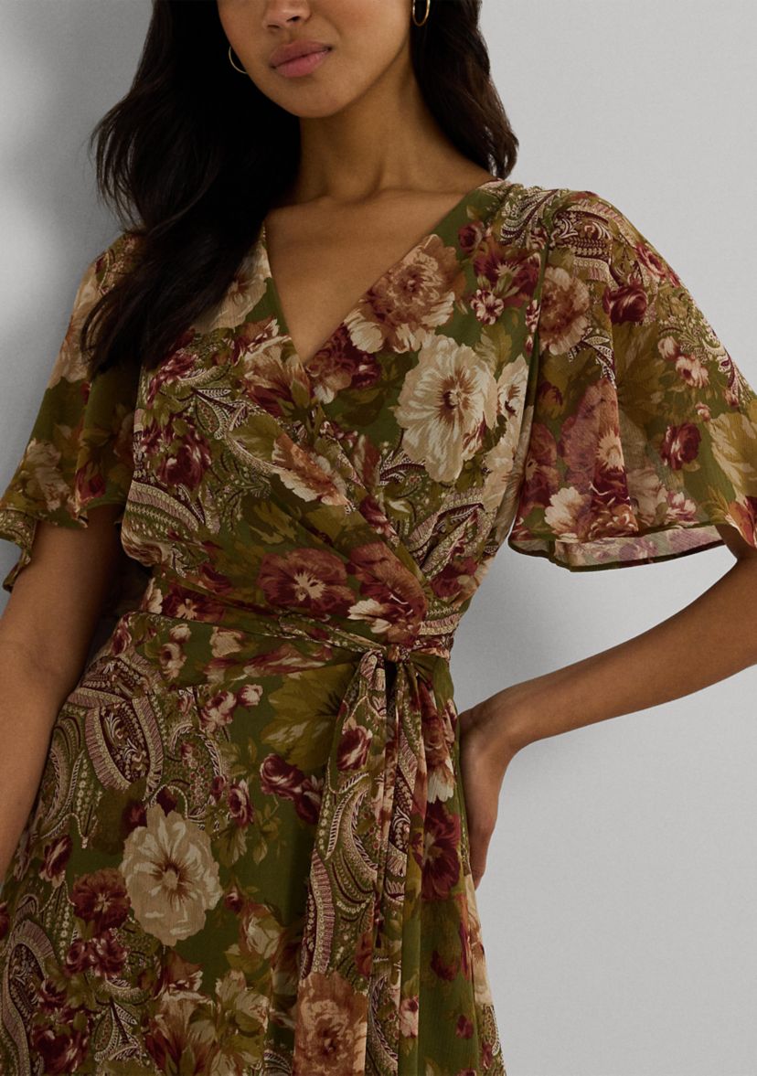 Floral Belted Crinkle Georgette Dress