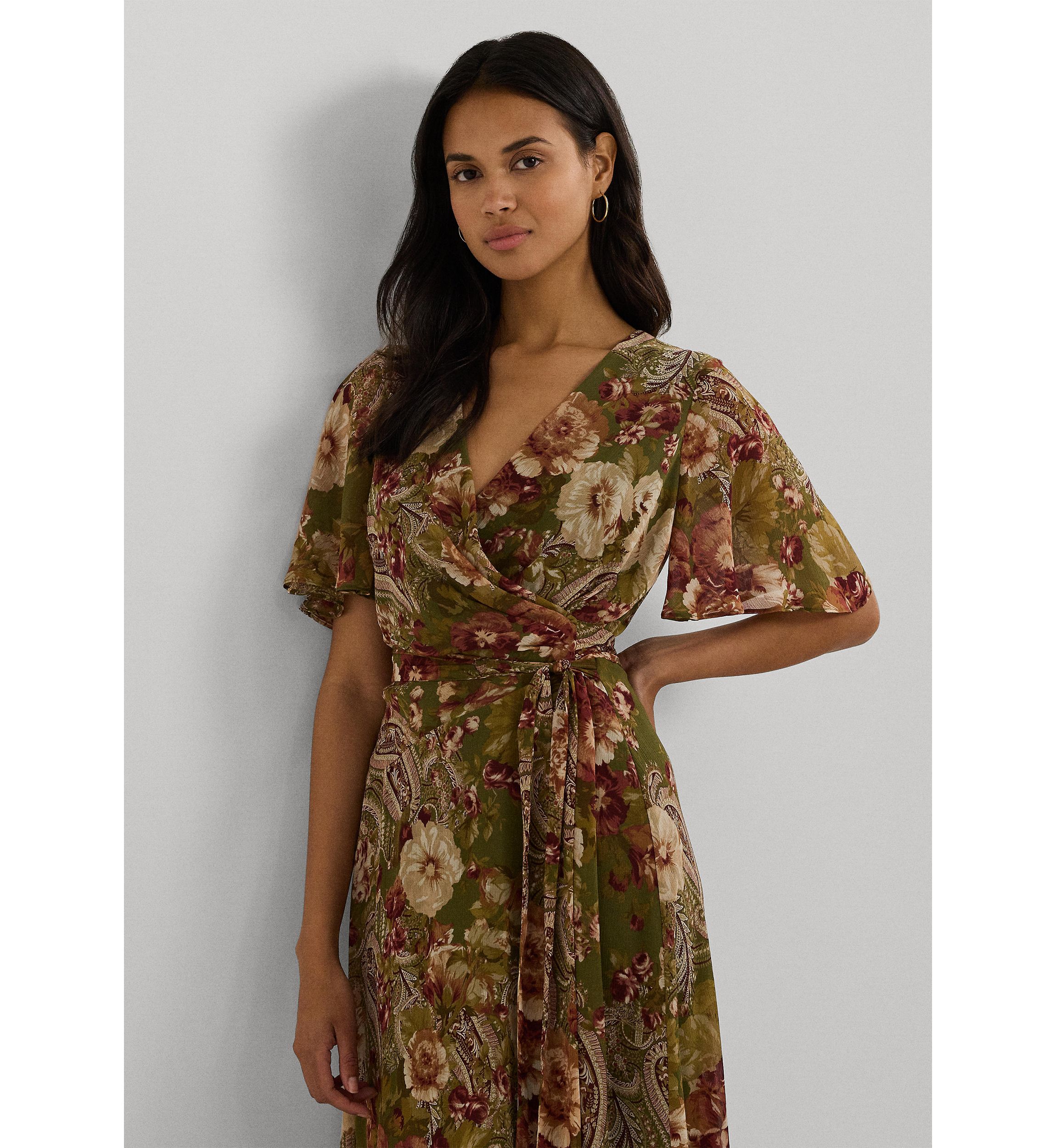 Floral Belted Crinkle Georgette Dress