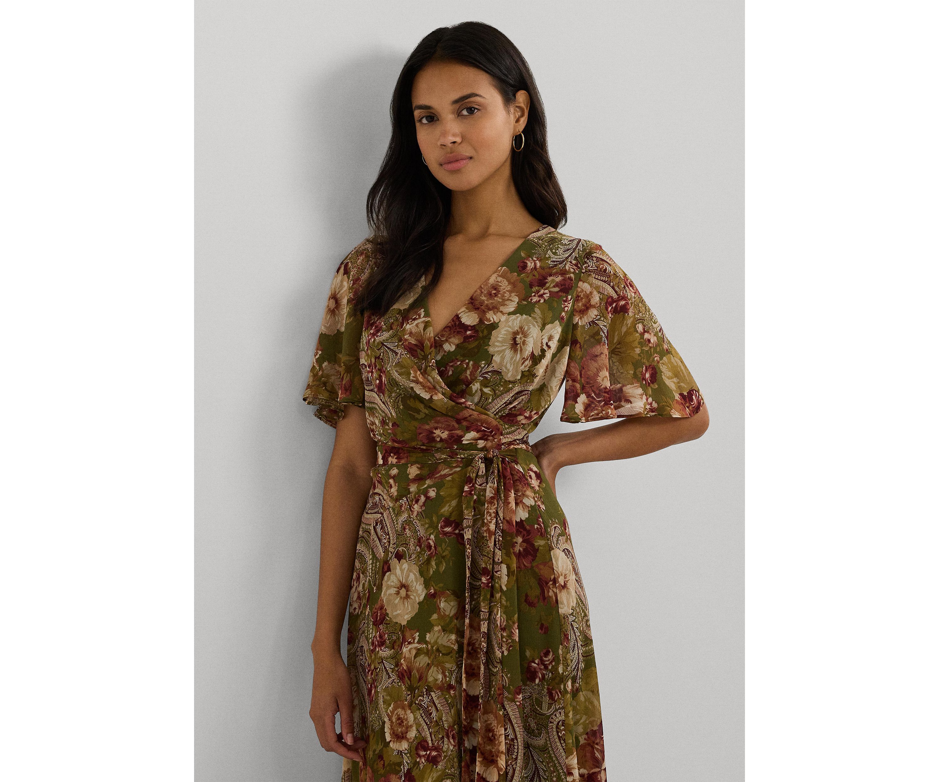 Floral Belted Crinkle Georgette Dress