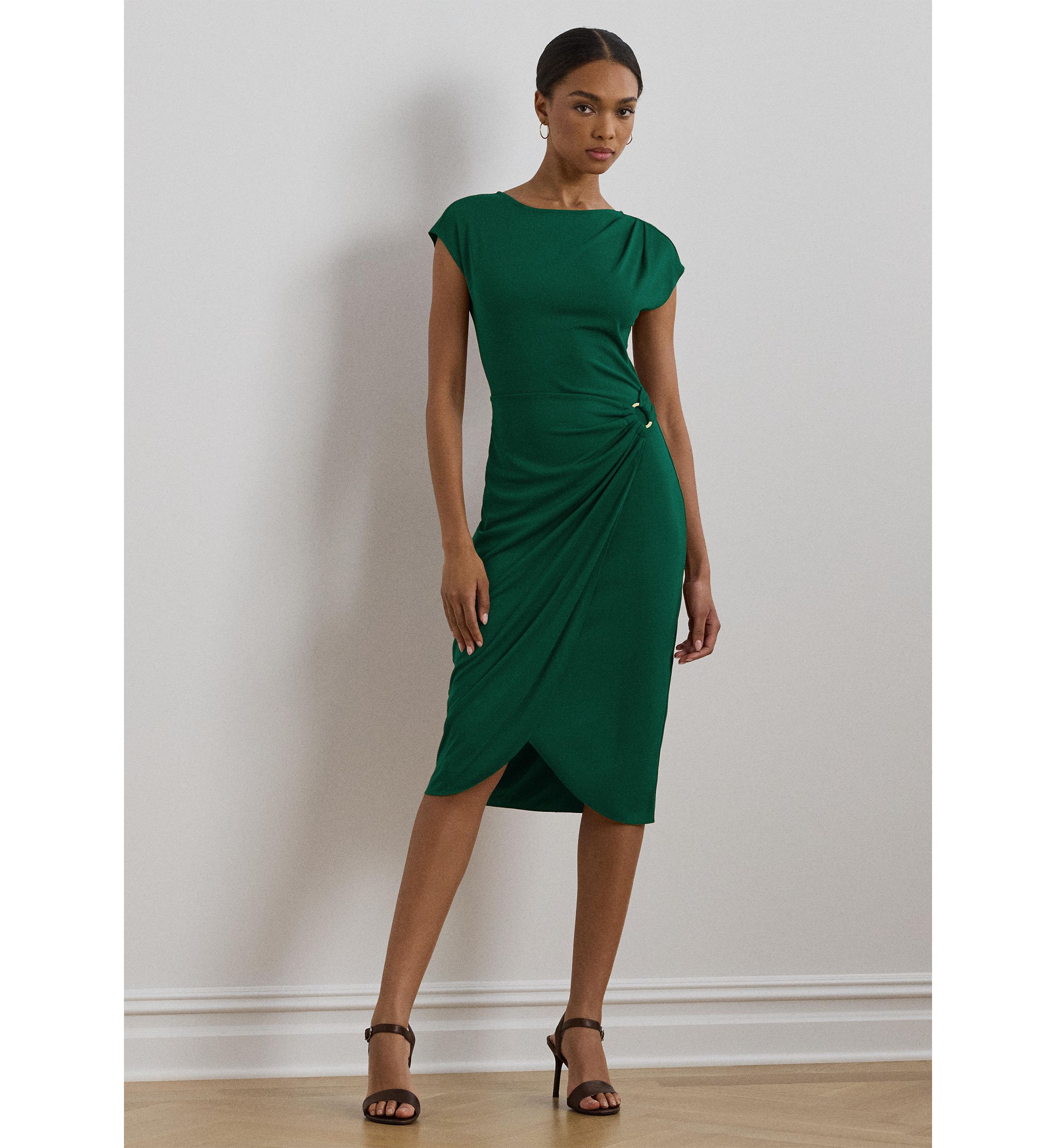 Ring Trim Jersey Cap Sleeve Dress