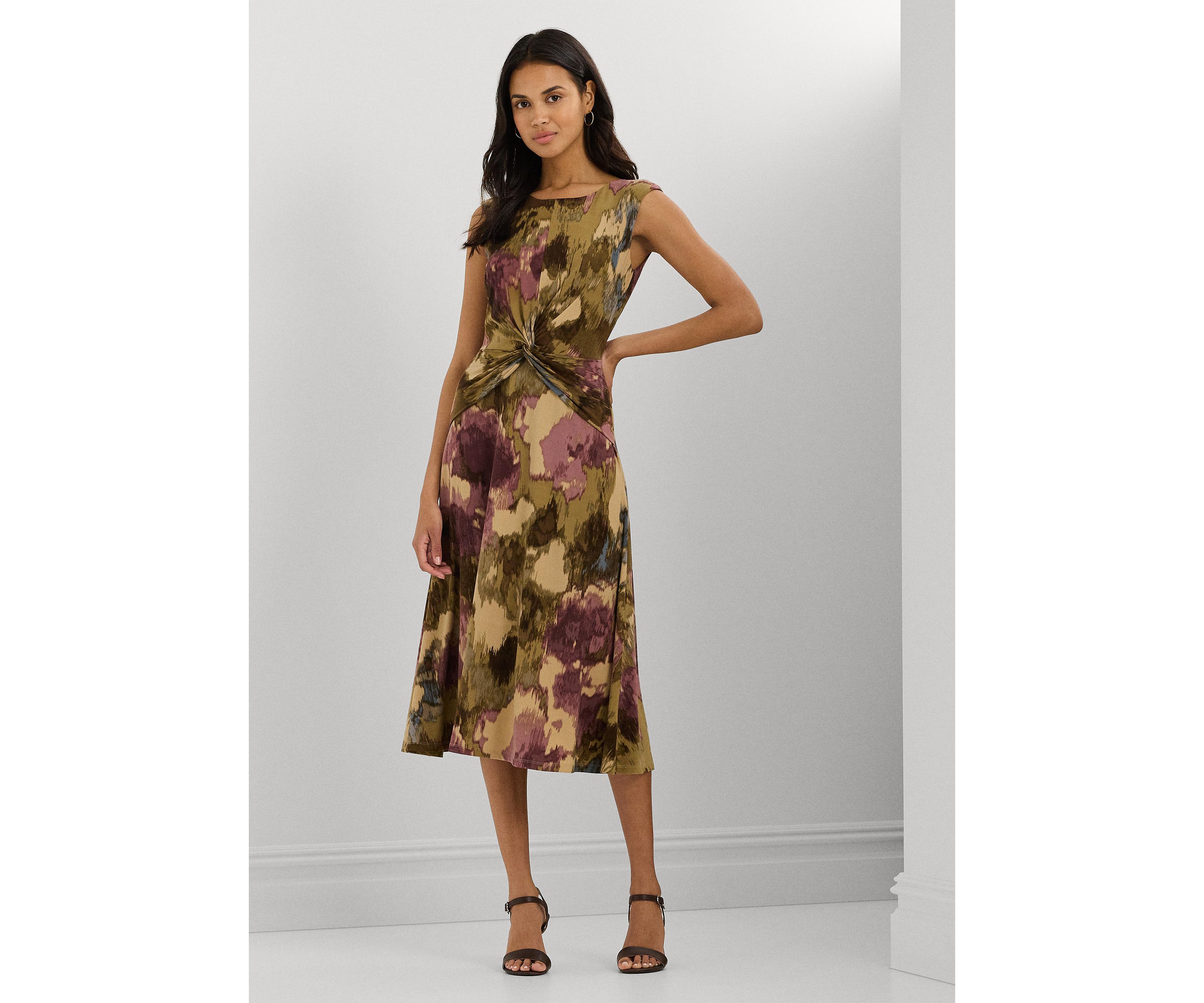 Floral Twist Front Jersey Dress