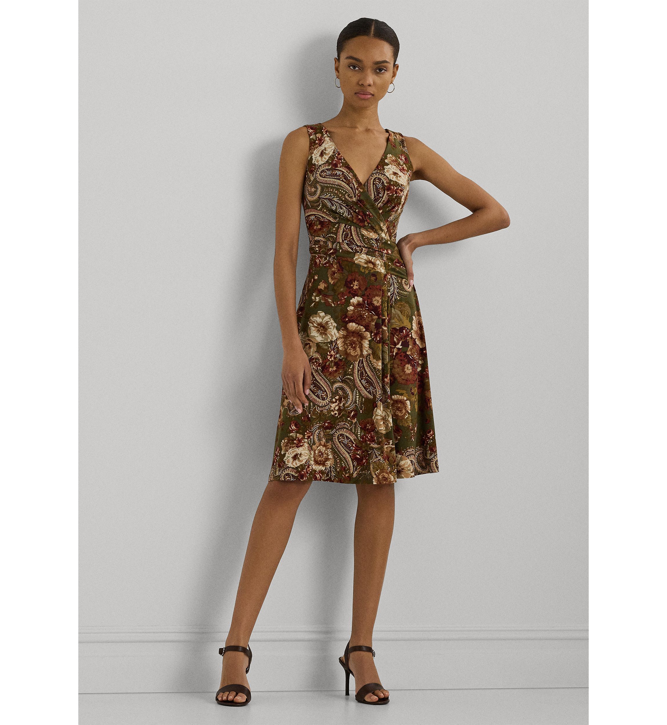 Floral Jersey Sleeveless Surplice Dress