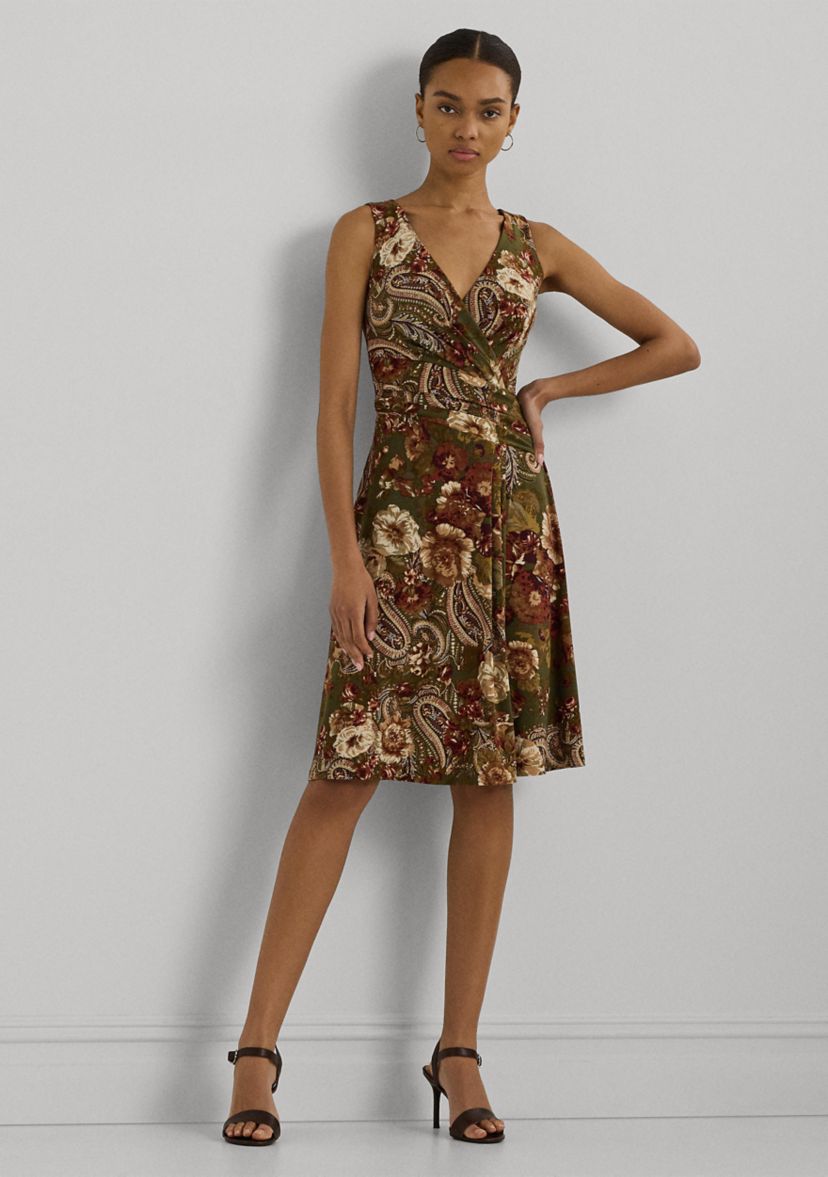 Floral Jersey Sleeveless Surplice Dress