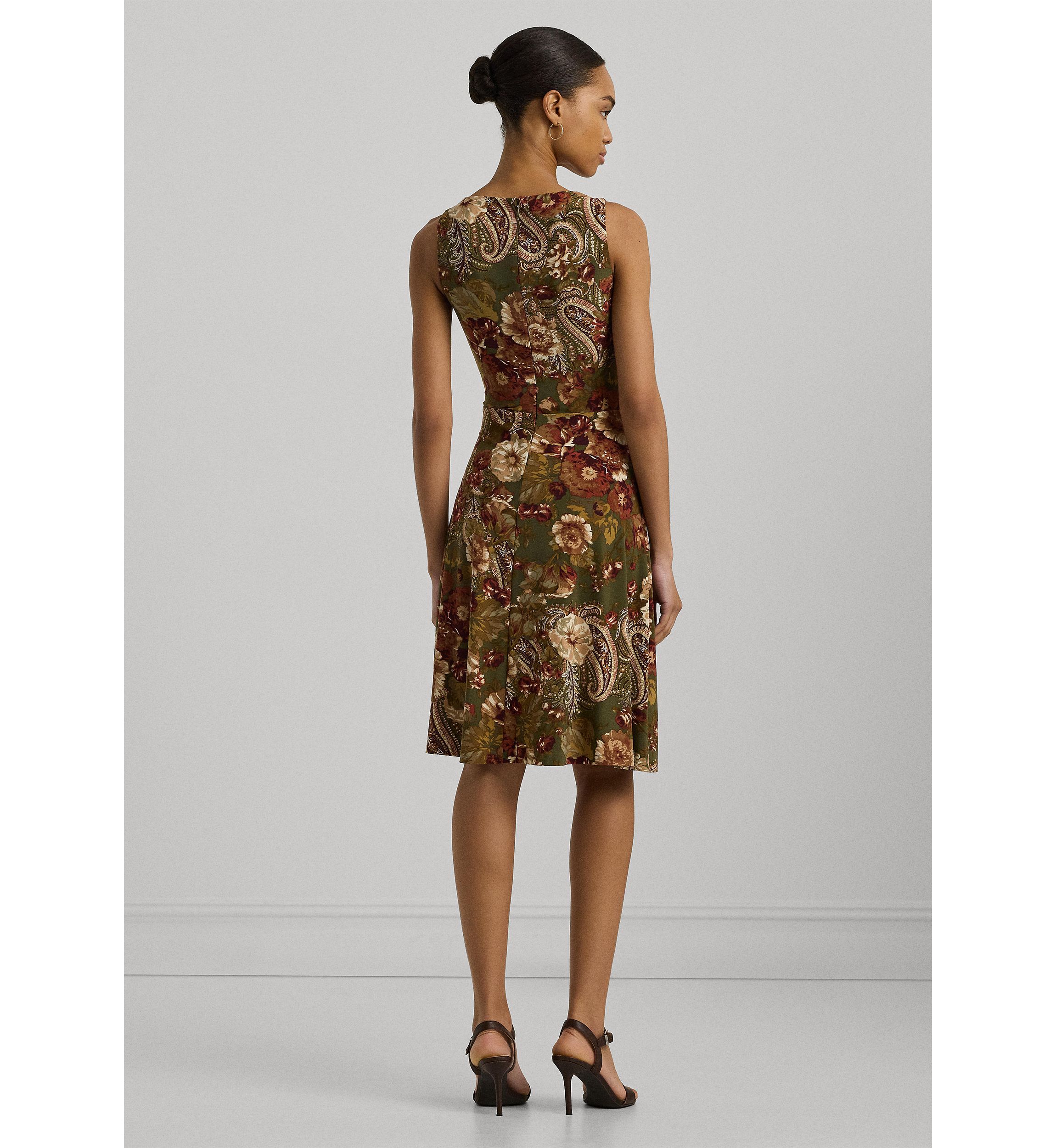 Floral Jersey Sleeveless Surplice Dress