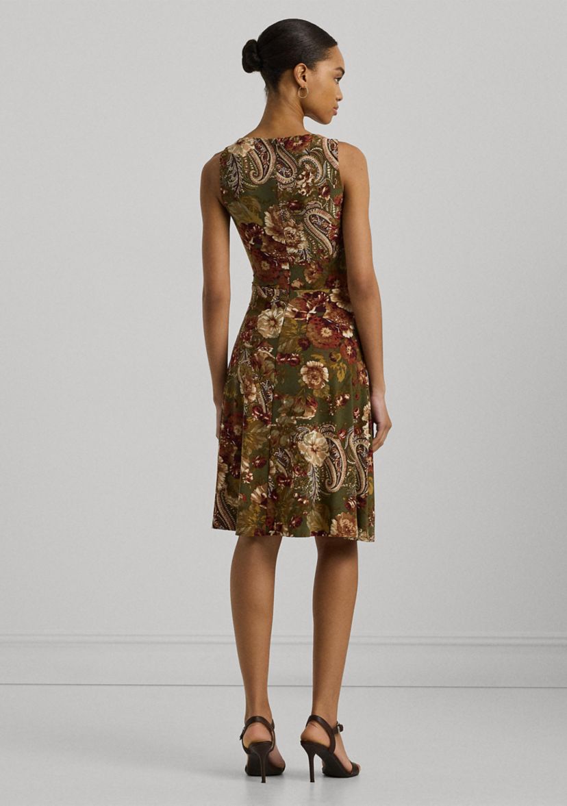 Floral Jersey Sleeveless Surplice Dress