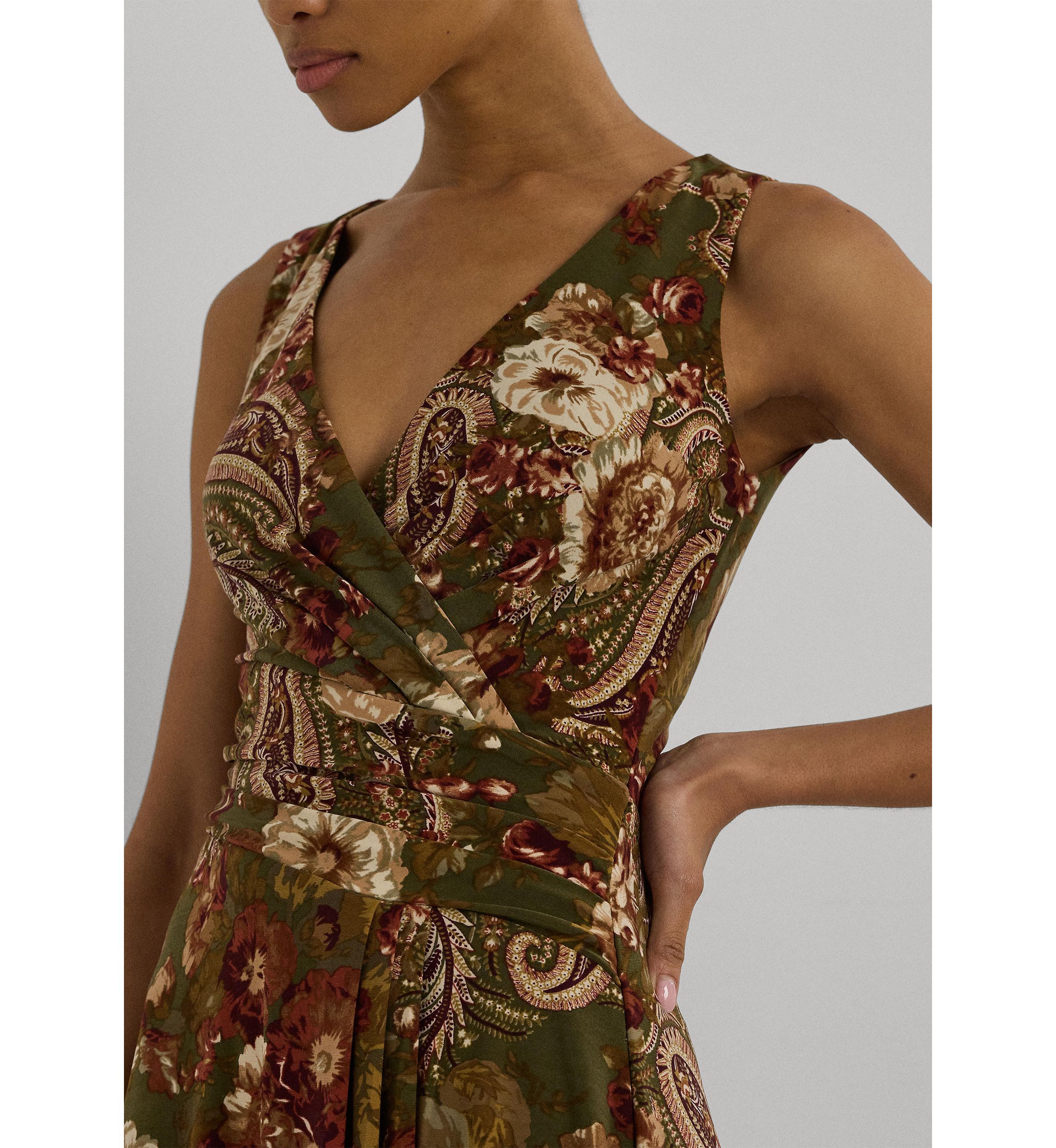 Floral Jersey Sleeveless Surplice Dress