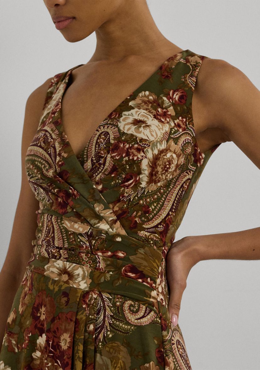 Floral Jersey Sleeveless Surplice Dress