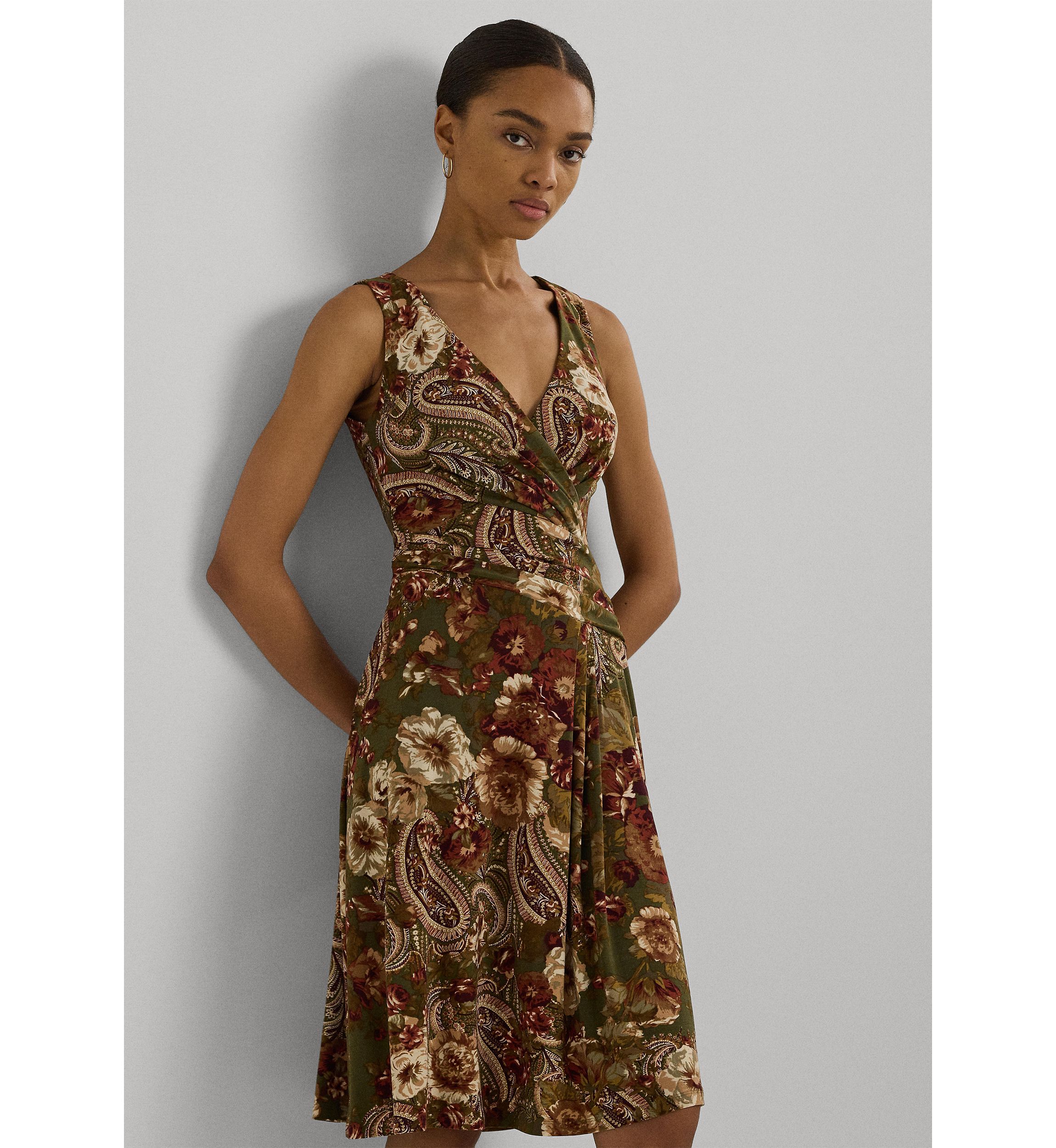 Floral Jersey Sleeveless Surplice Dress