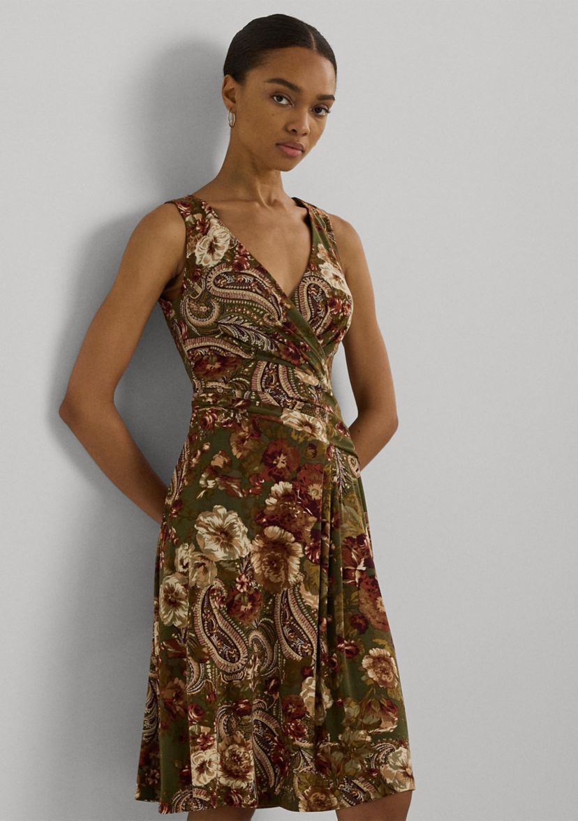 Floral Jersey Sleeveless Surplice Dress