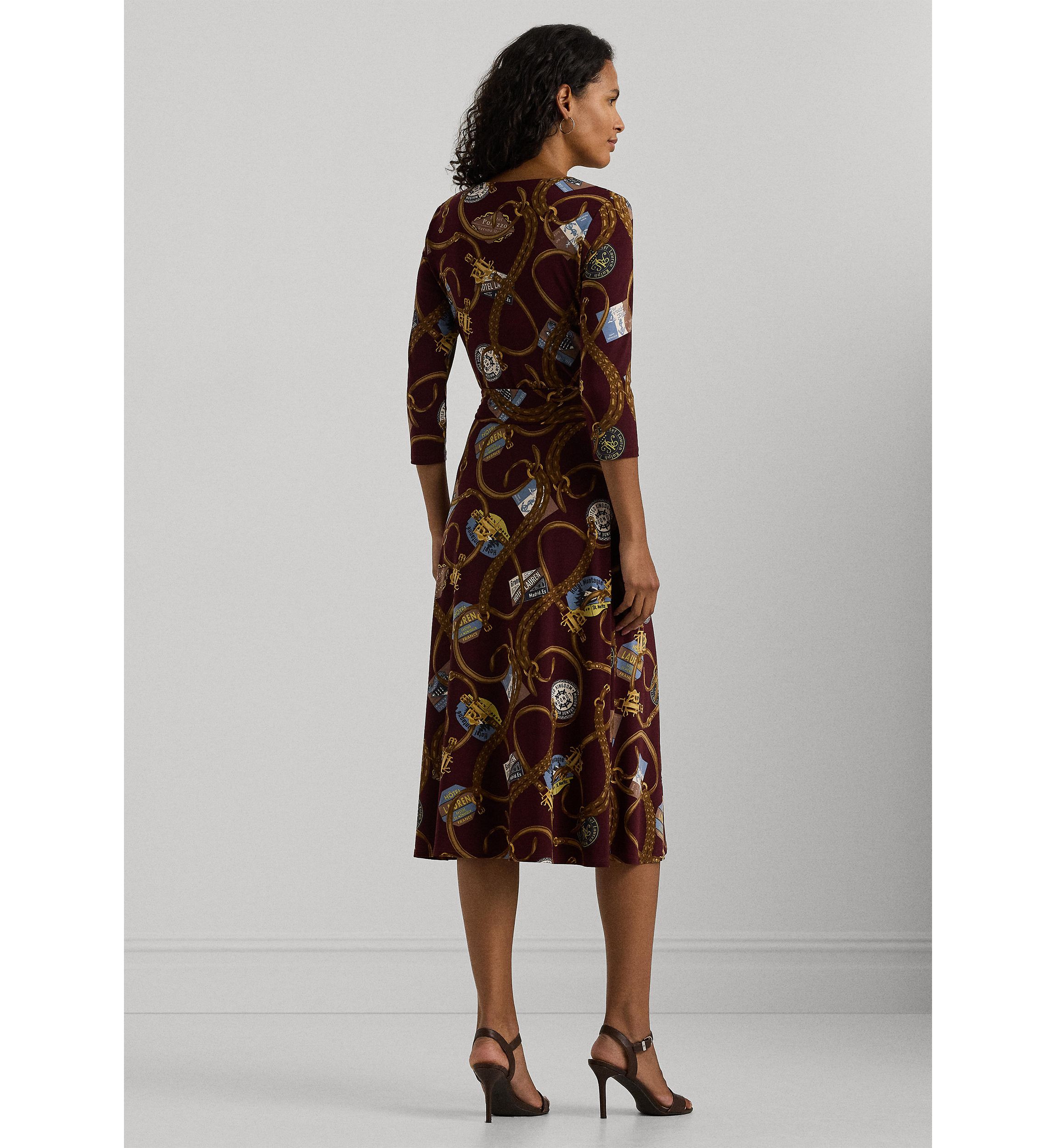 Belting Print Surplice Jersey Dress