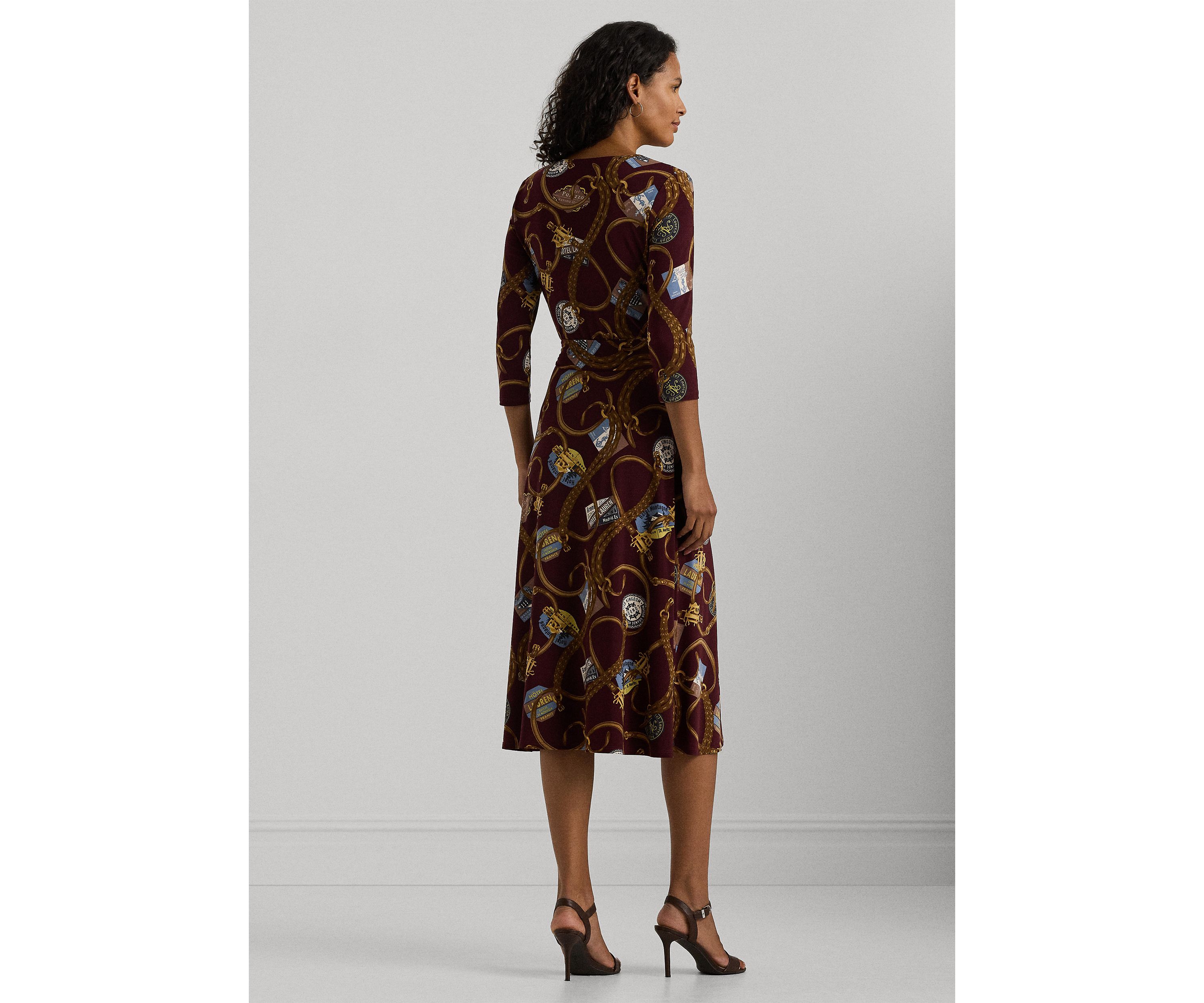 Belting Print Surplice Jersey Dress