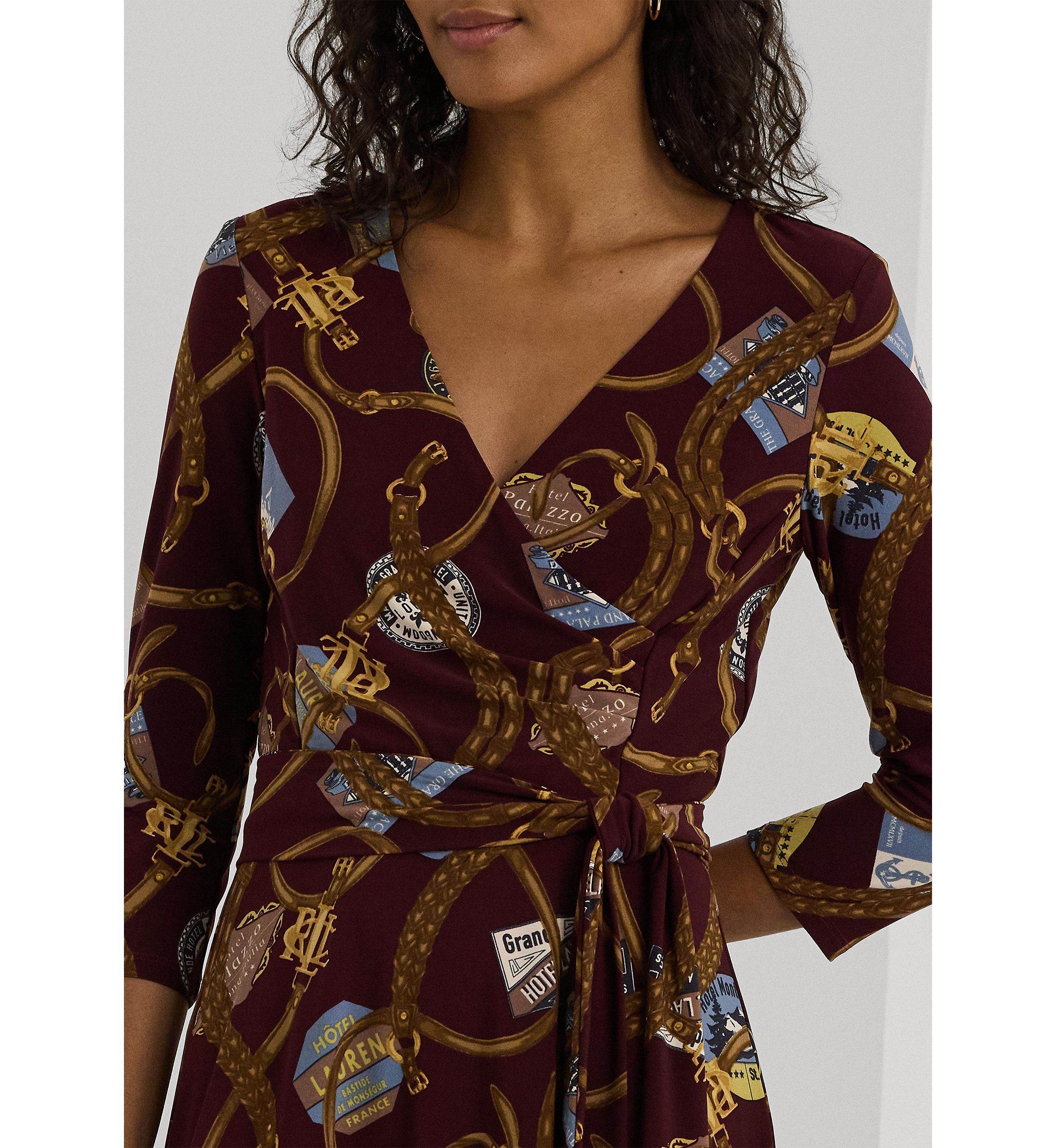 Belting Print Surplice Jersey Dress