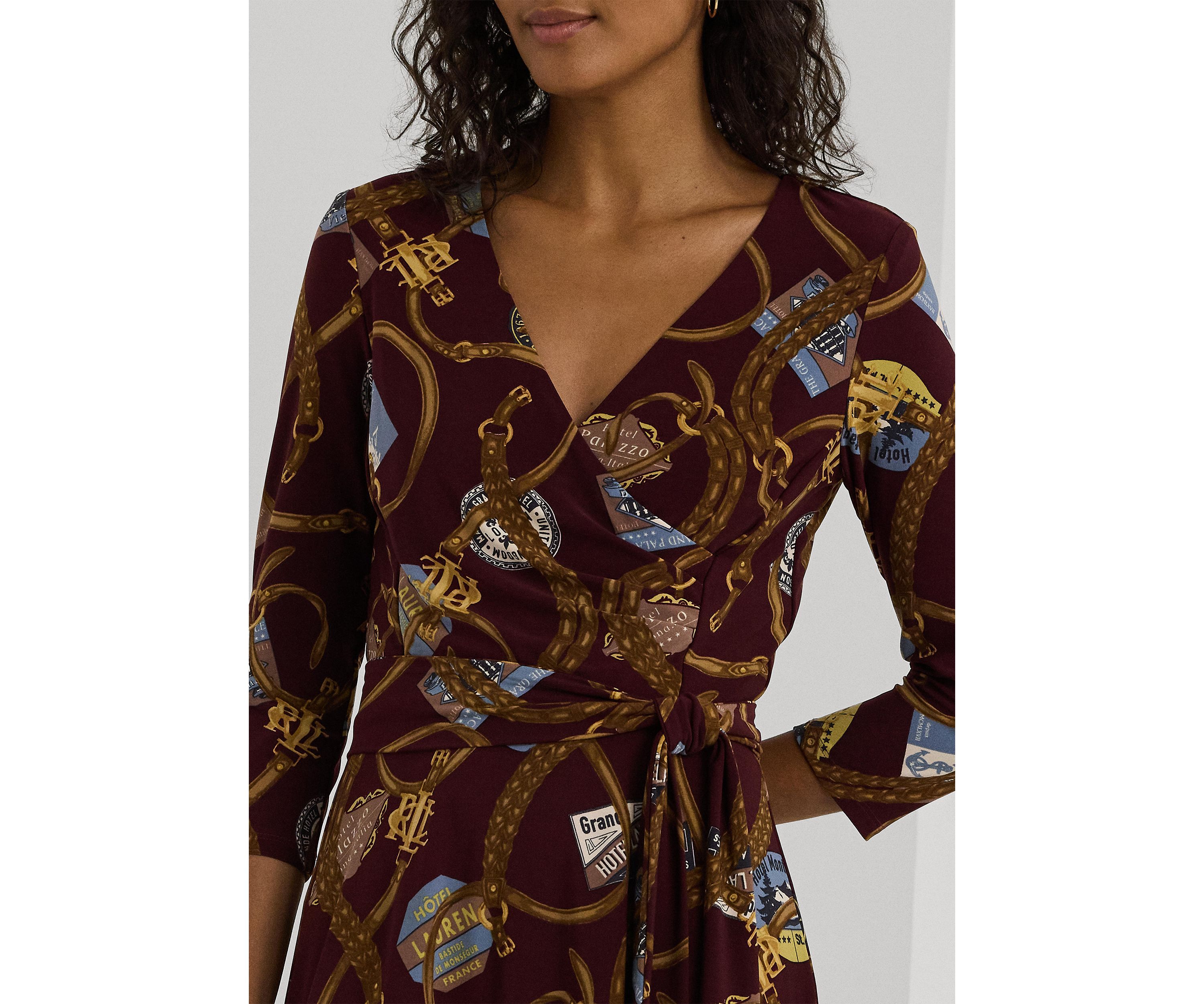 Belting Print Surplice Jersey Dress