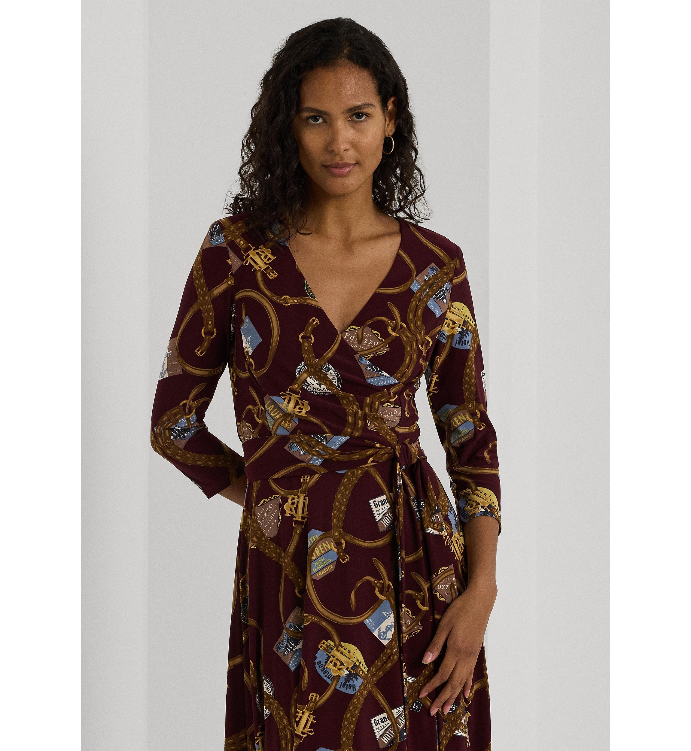 Belting Print Surplice Jersey Dress