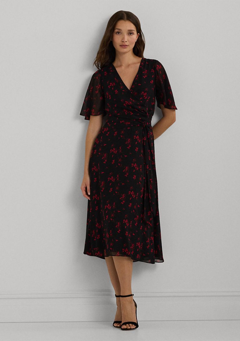 Floral Belted Crinkle Georgette Dress