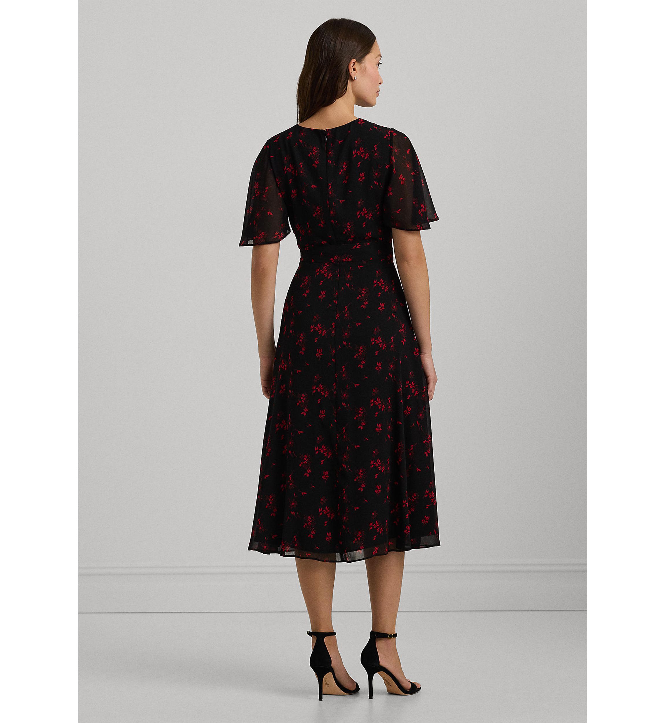 Floral Belted Crinkle Georgette Dress