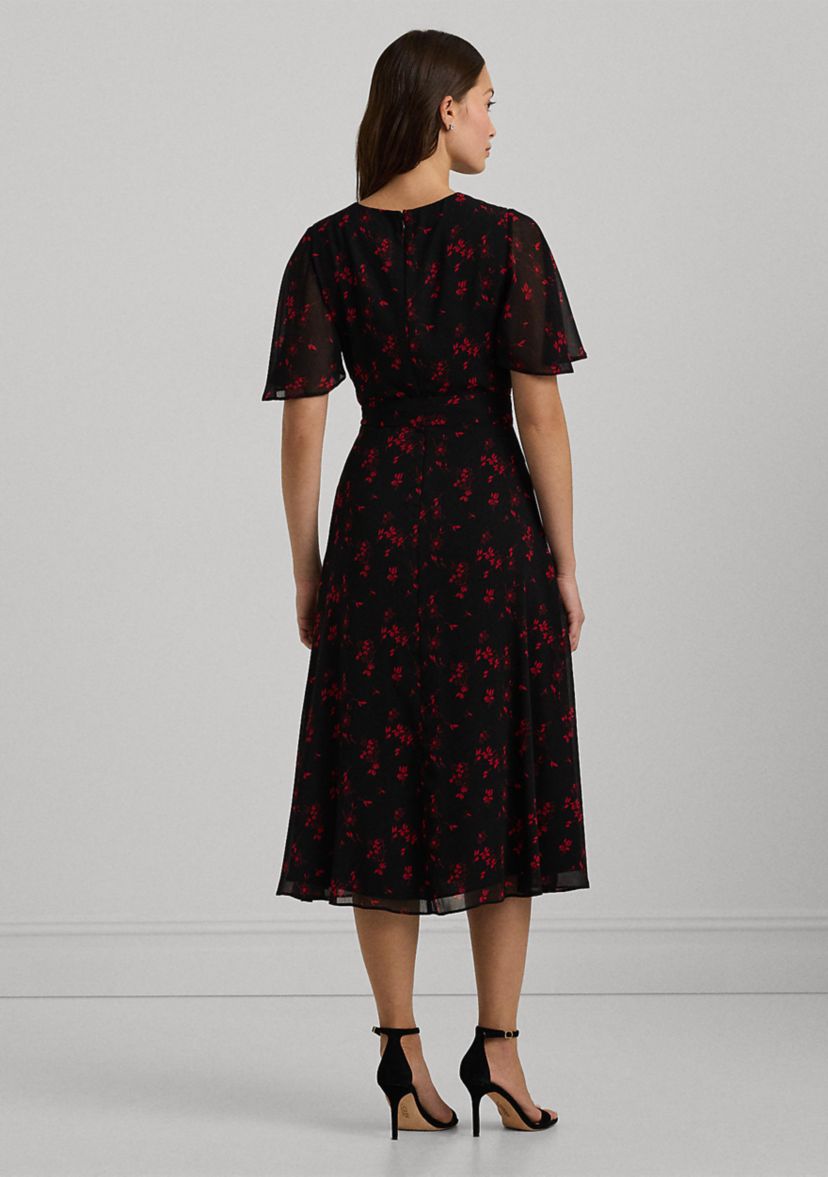 Floral Belted Crinkle Georgette Dress