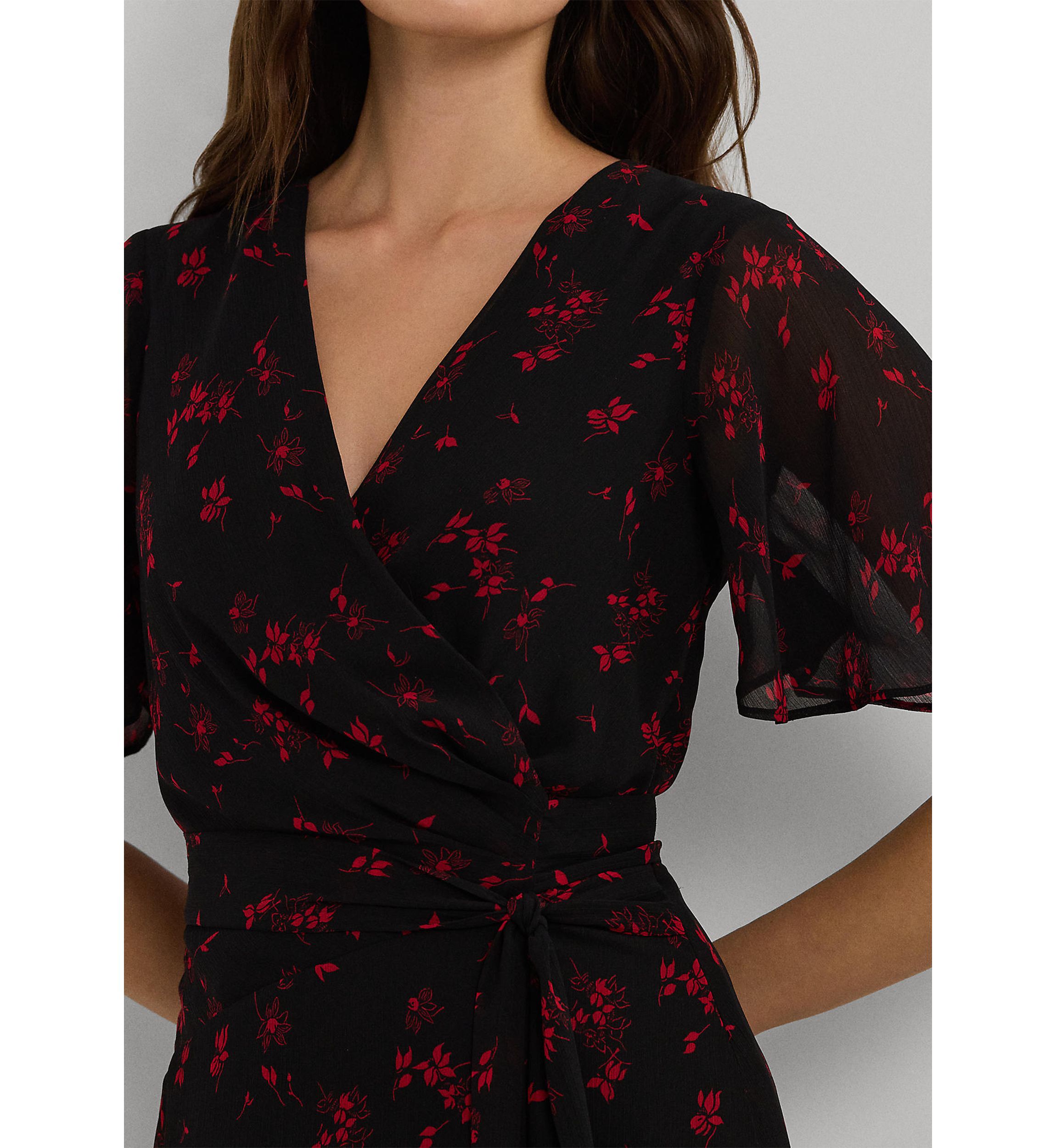 Floral Belted Crinkle Georgette Dress